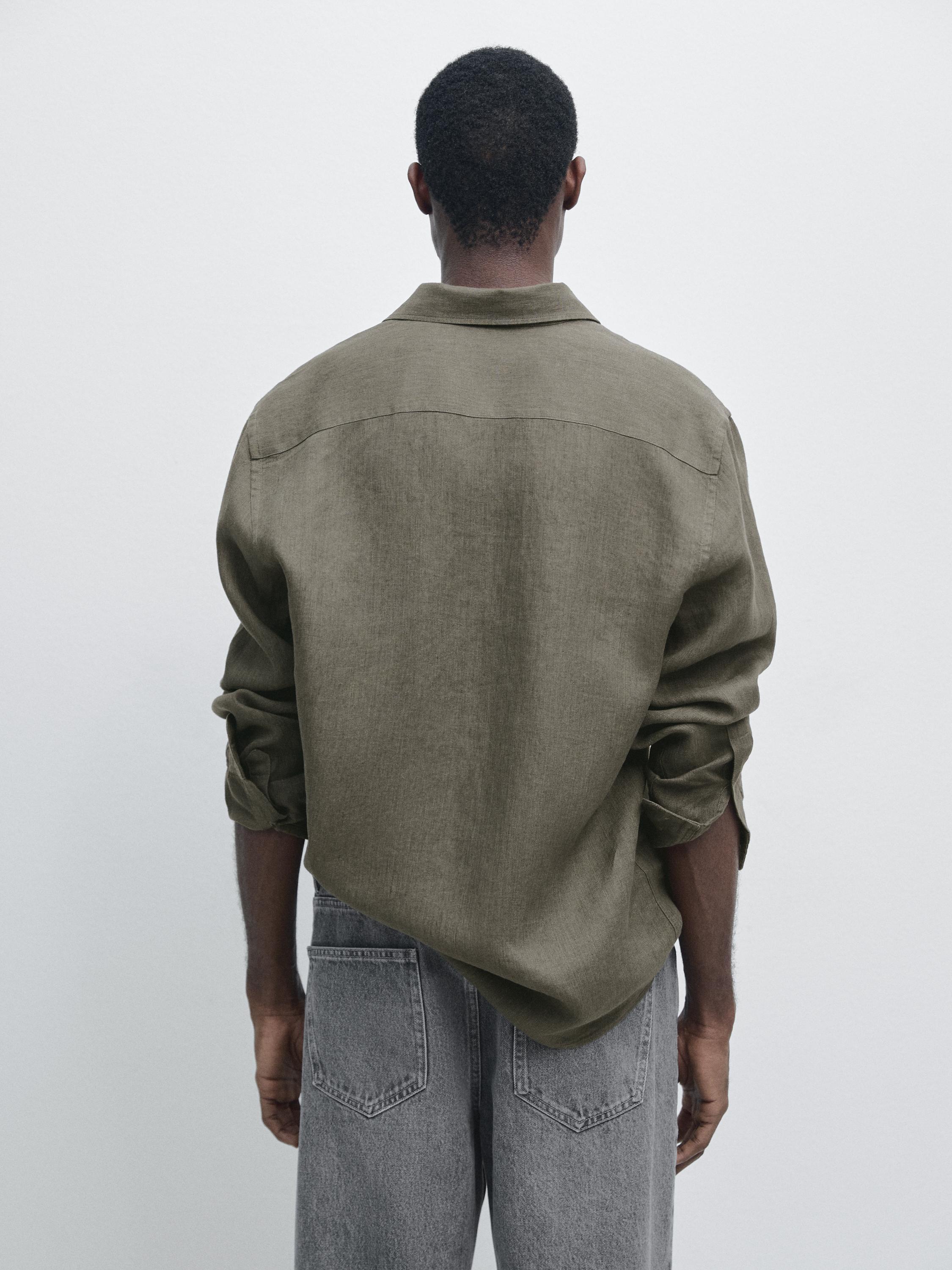 100% linen regular fit shirt — GREEN