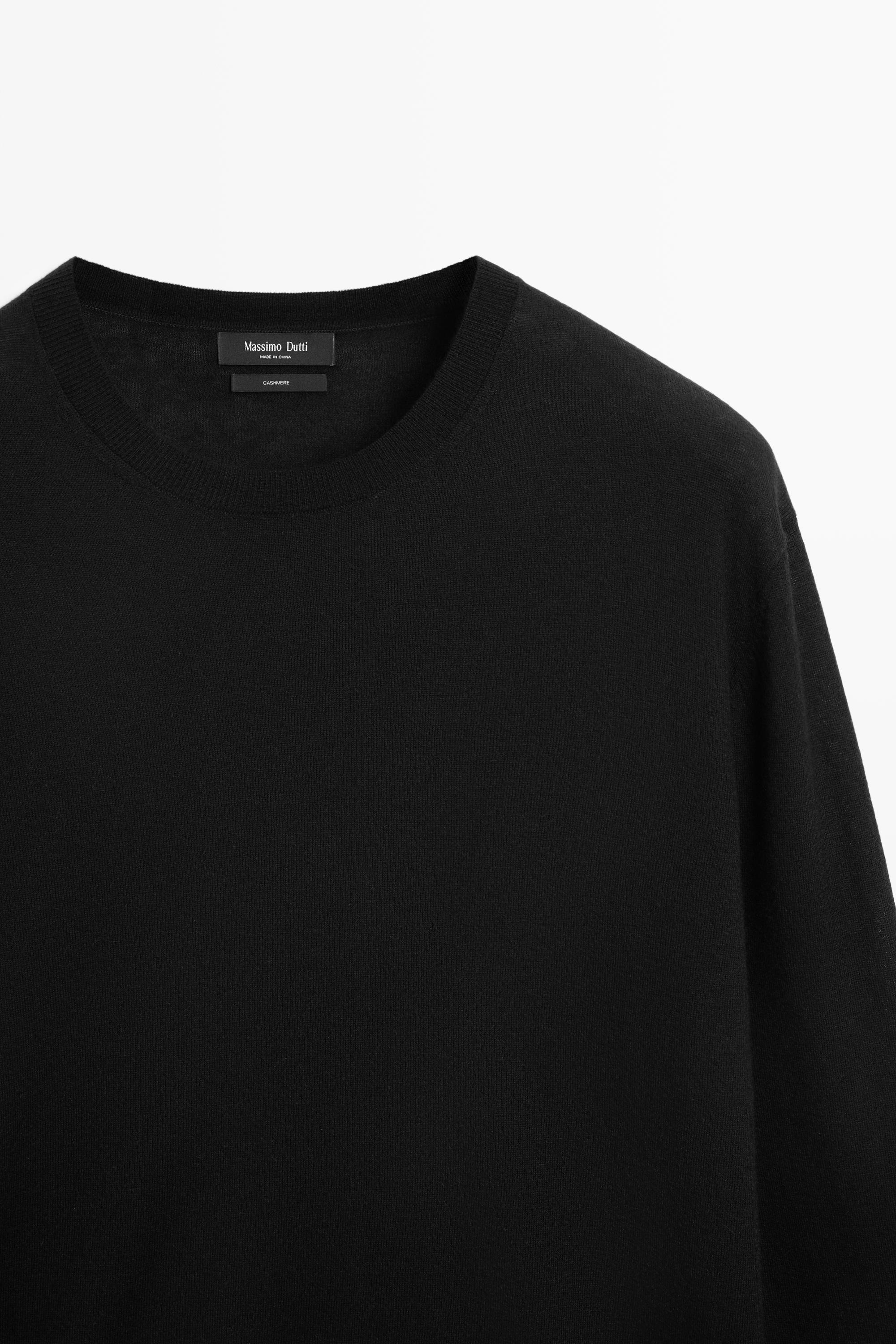 Knit 100% cashmere round neck sweater — BLACK