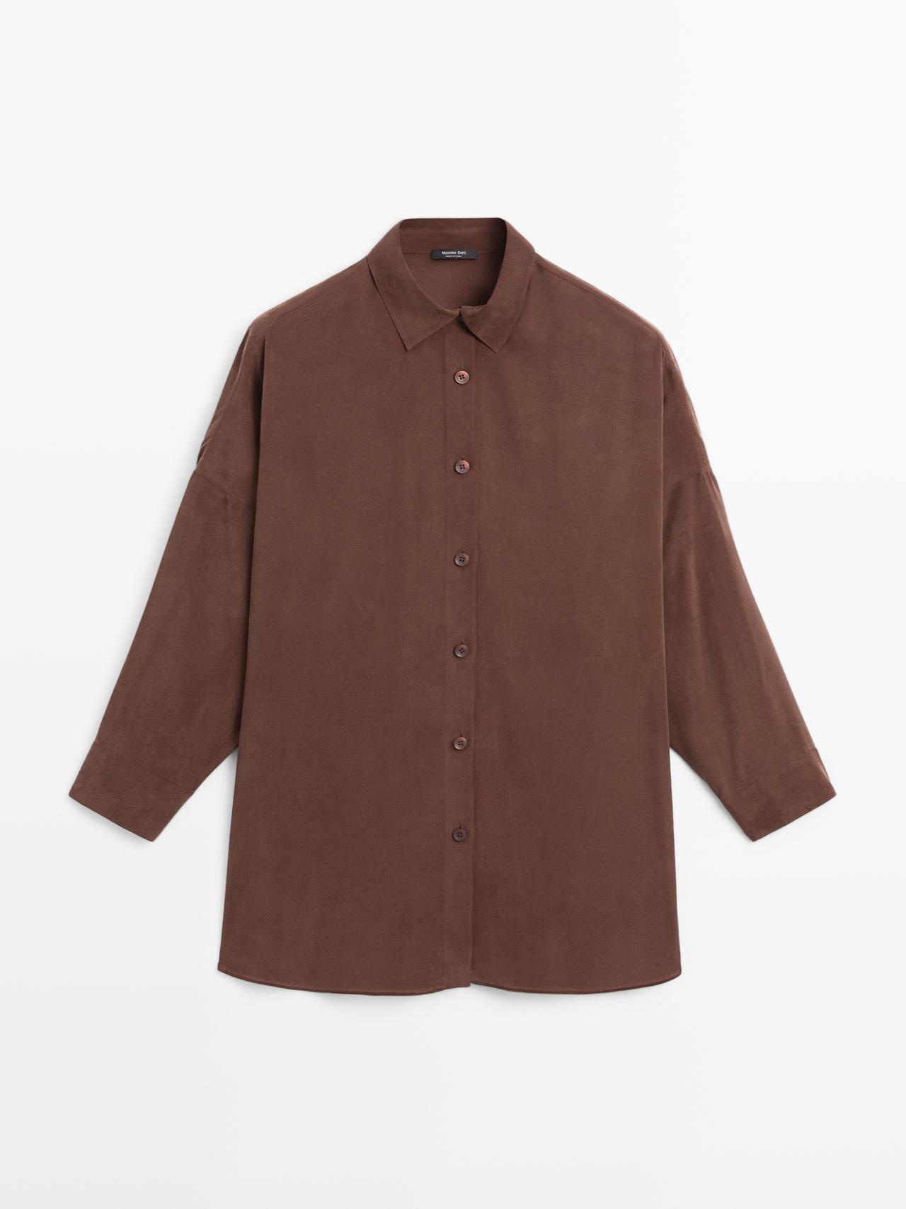 Massimo Dutti - Dame - Lang, Flagrende Skjorte - Brun - Xs-S