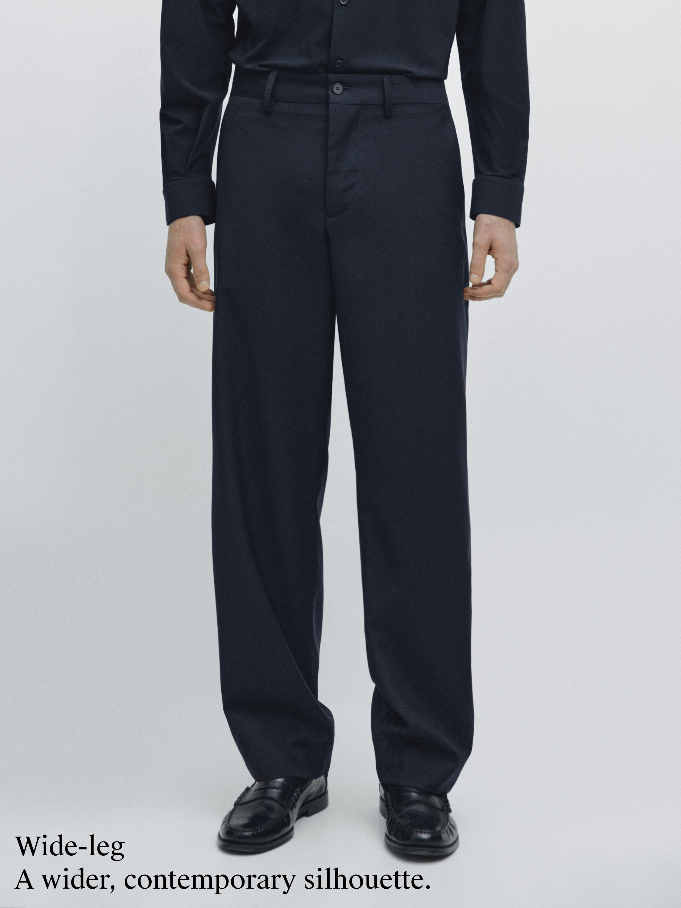 Wide-leg cool wool suit trousers — NAVY BLUE