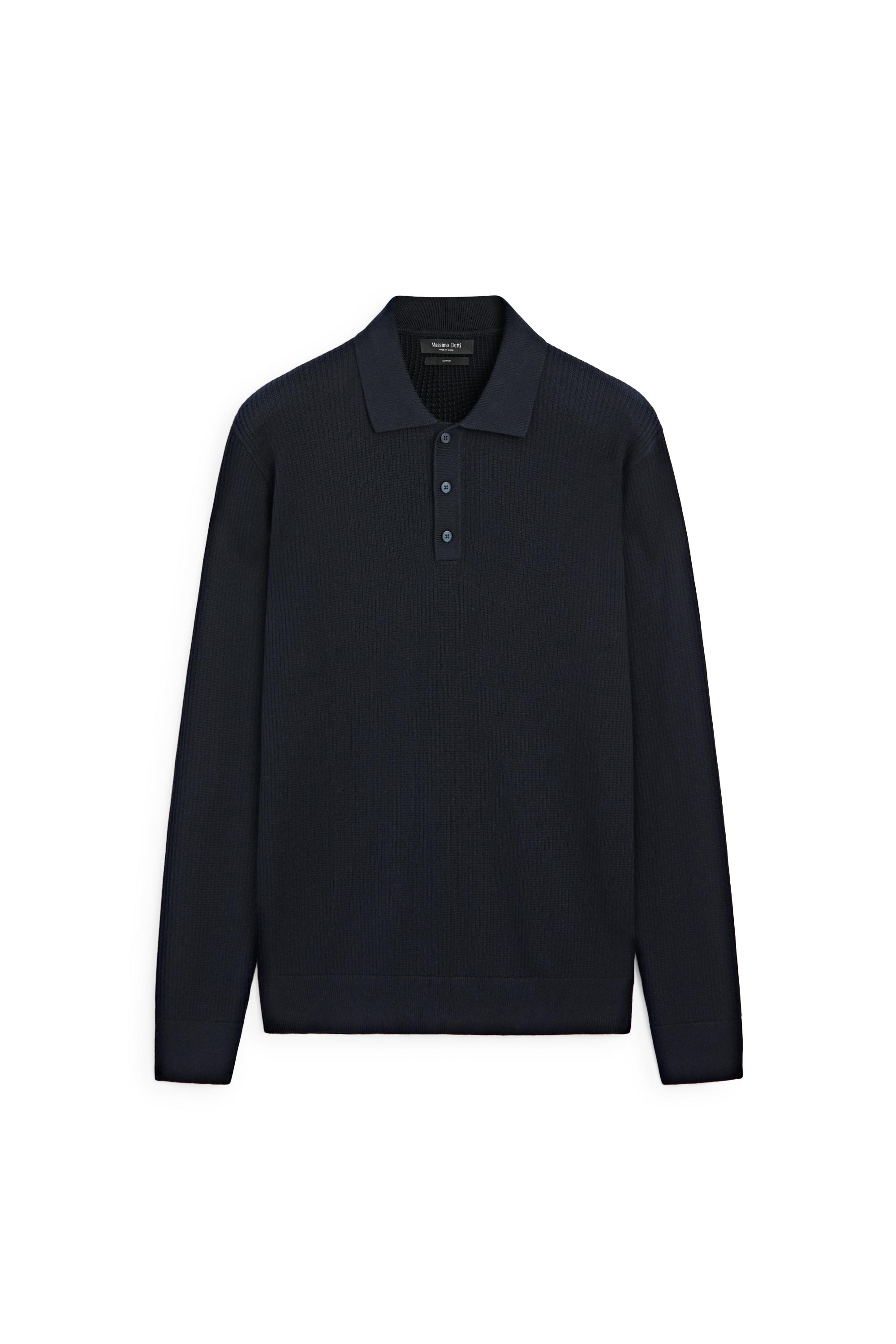 Button-detail polo knit sweater — NAVY BLUE