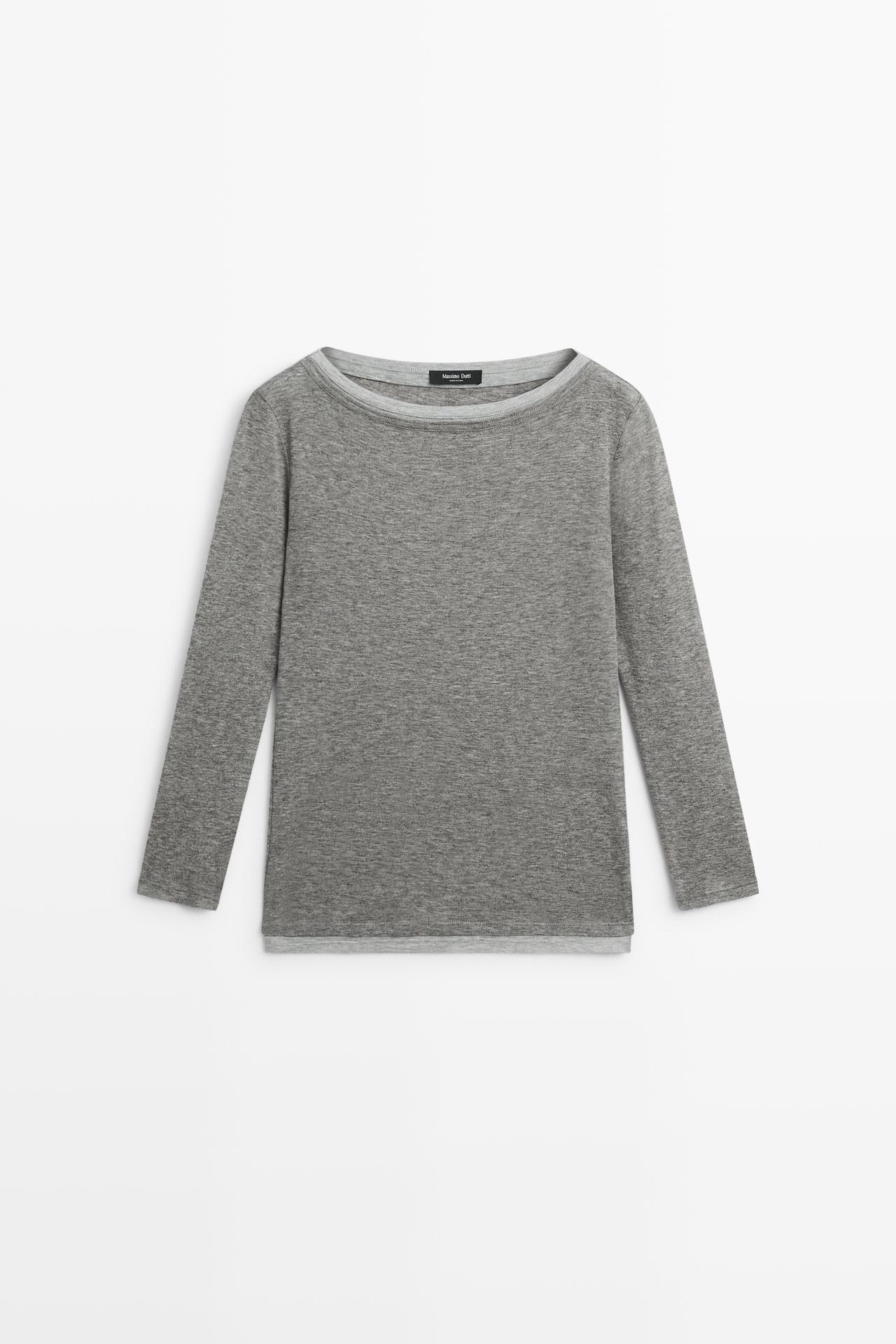 Double boat neck T-shirt — GREY MARL