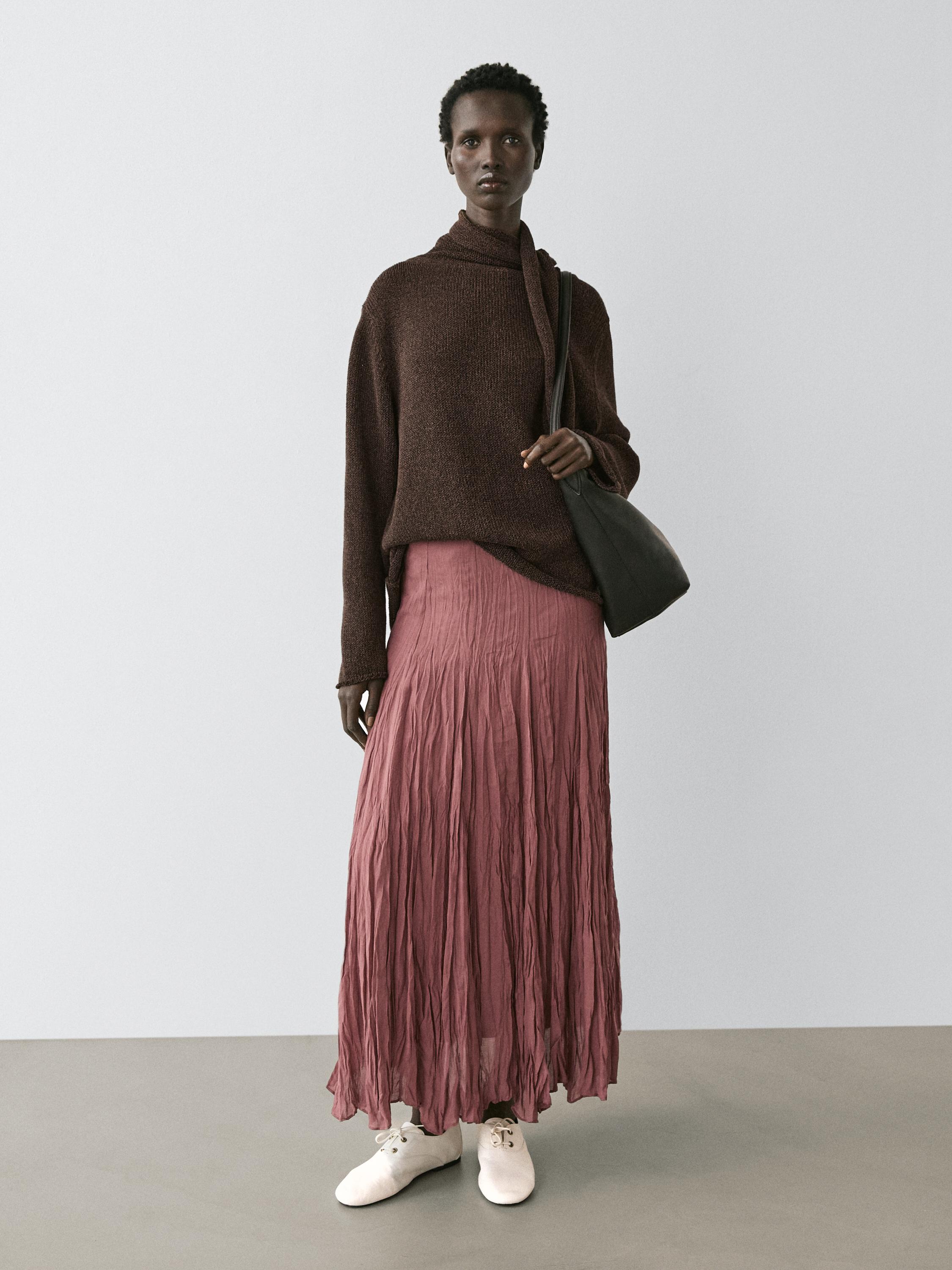 Flowing godet midi skirt — PALE PINK