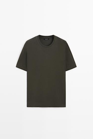 Contrast neck short sleeve T-shirt — DARK KHAKI 2