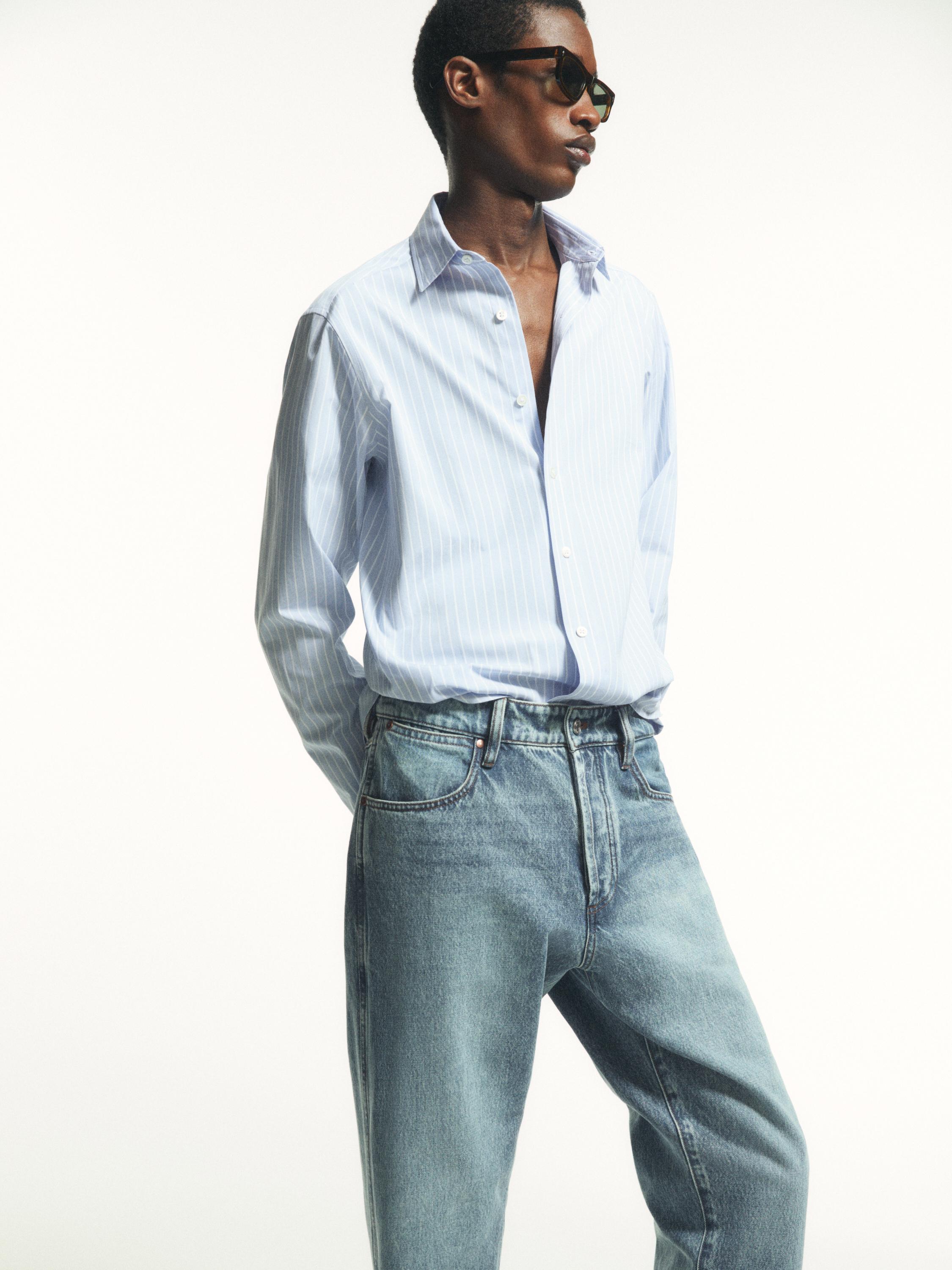 Regular fit pinstriped shirt — Sky blue