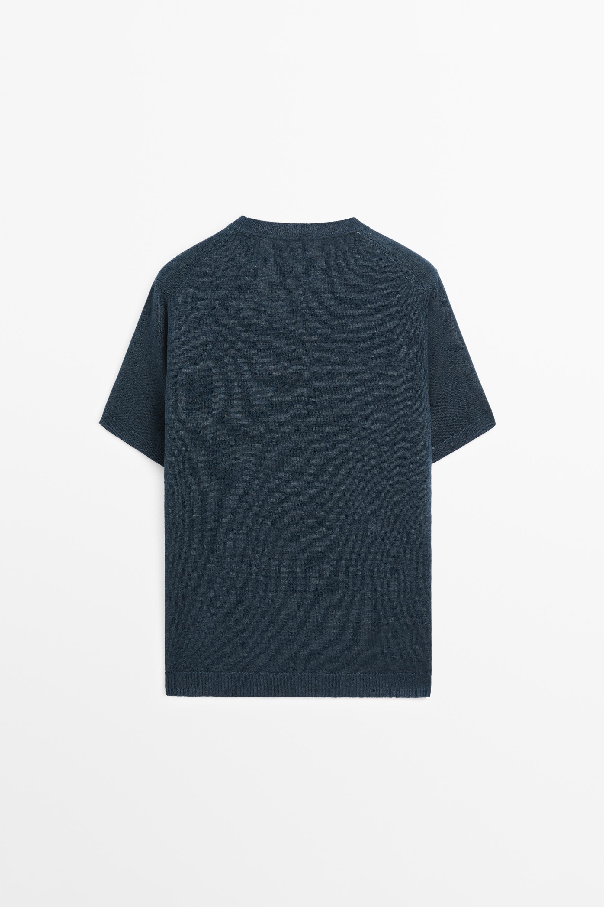 Lightweight 100% linen knit T-shirt — NAVY BLUE