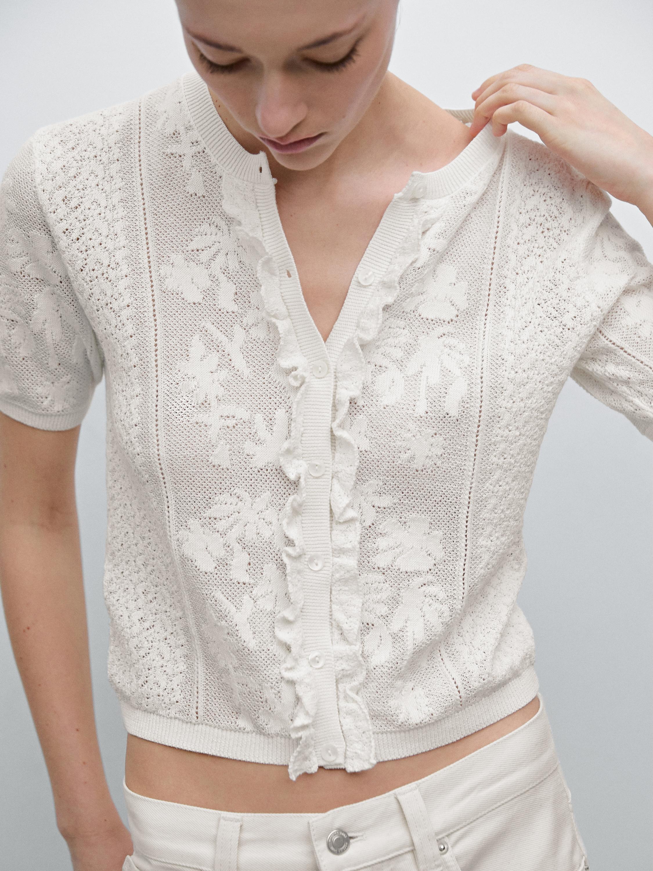 Knit cardigan with lace detail