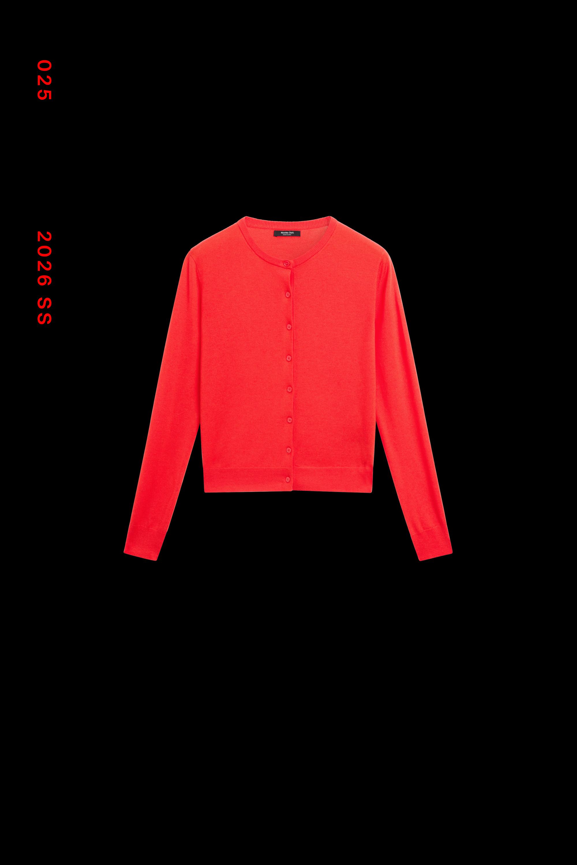 Fine-knit round neck cardigan — ORANGE