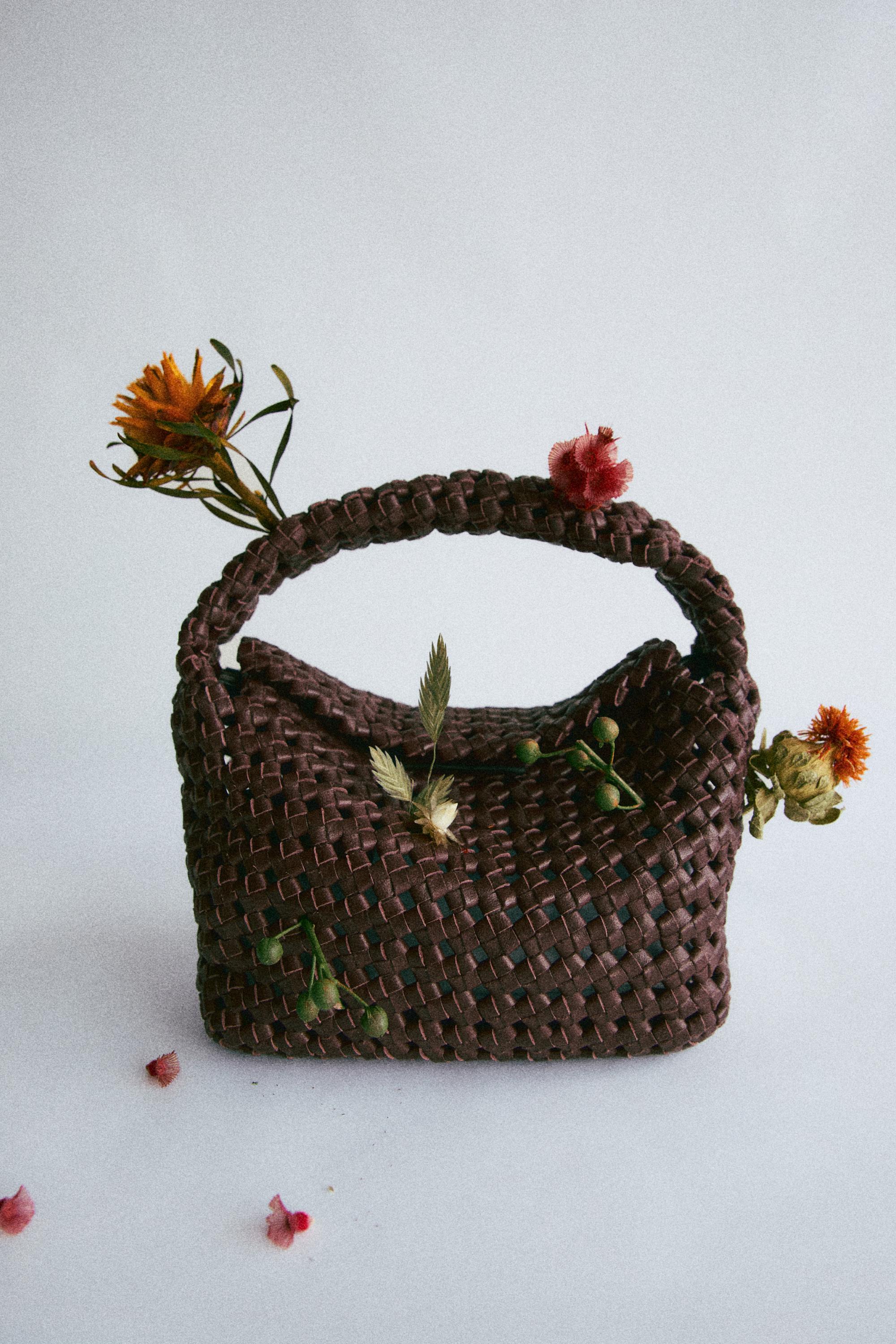 Braided leather mini bag