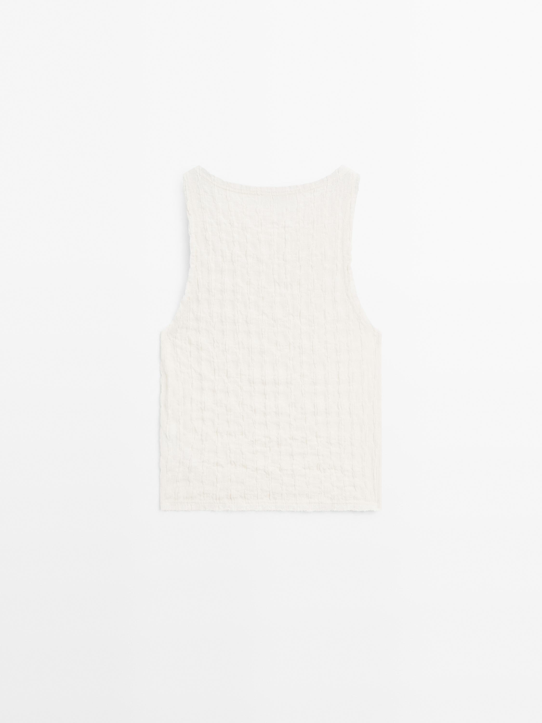 Gathered cotton blend top