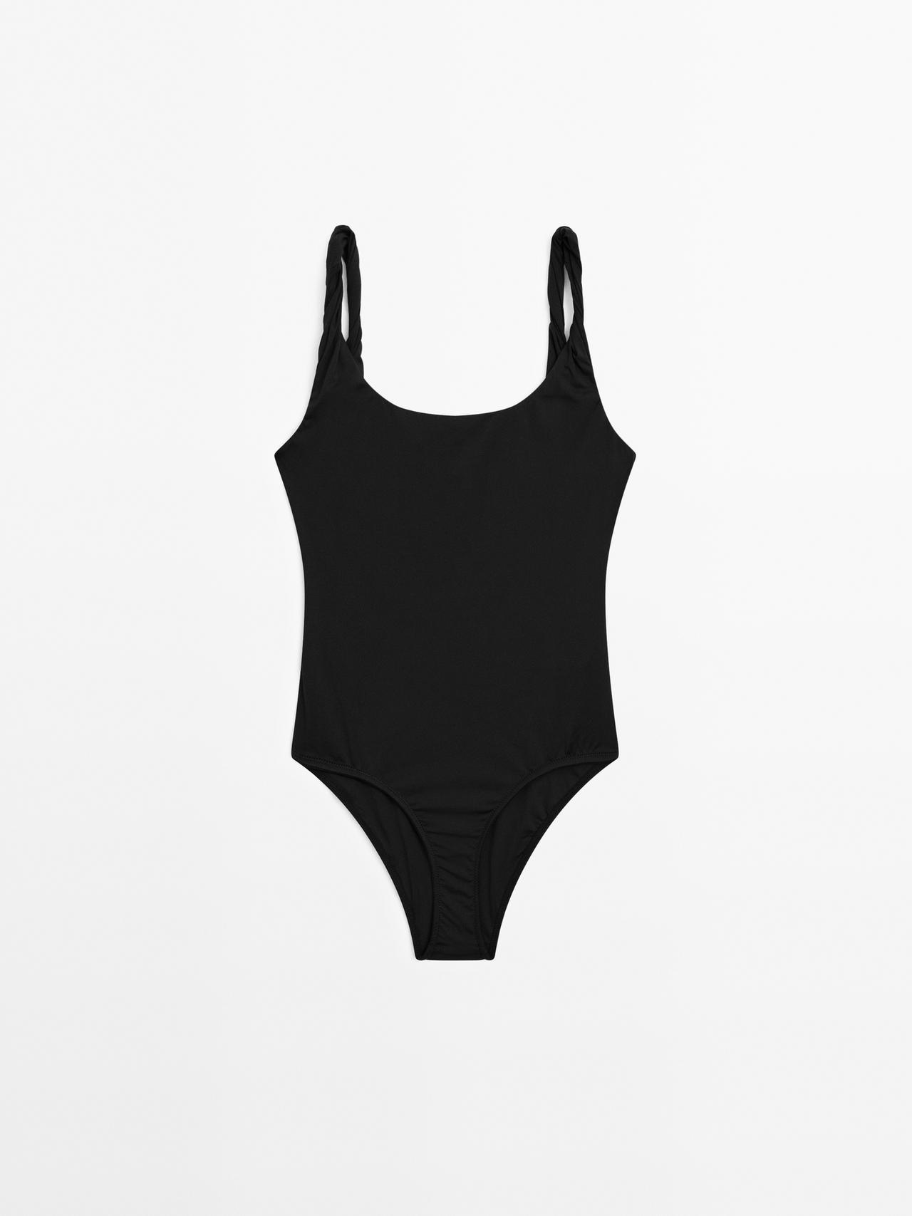 Massimo Dutti - Dame - Badedragt Med Rullede Stropper - Sort - Xs