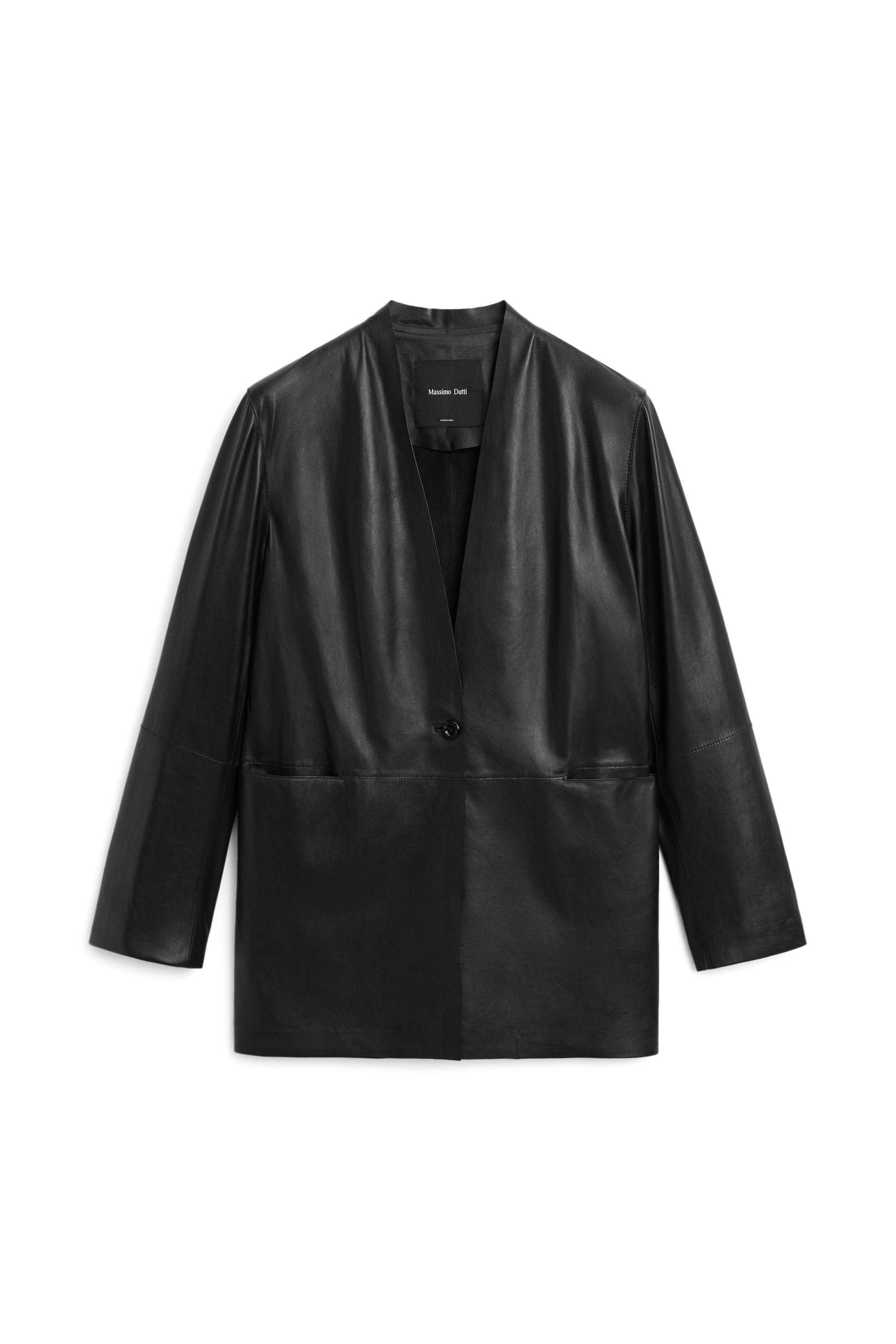 Single-button 100% nappa leather blazer — BLACK