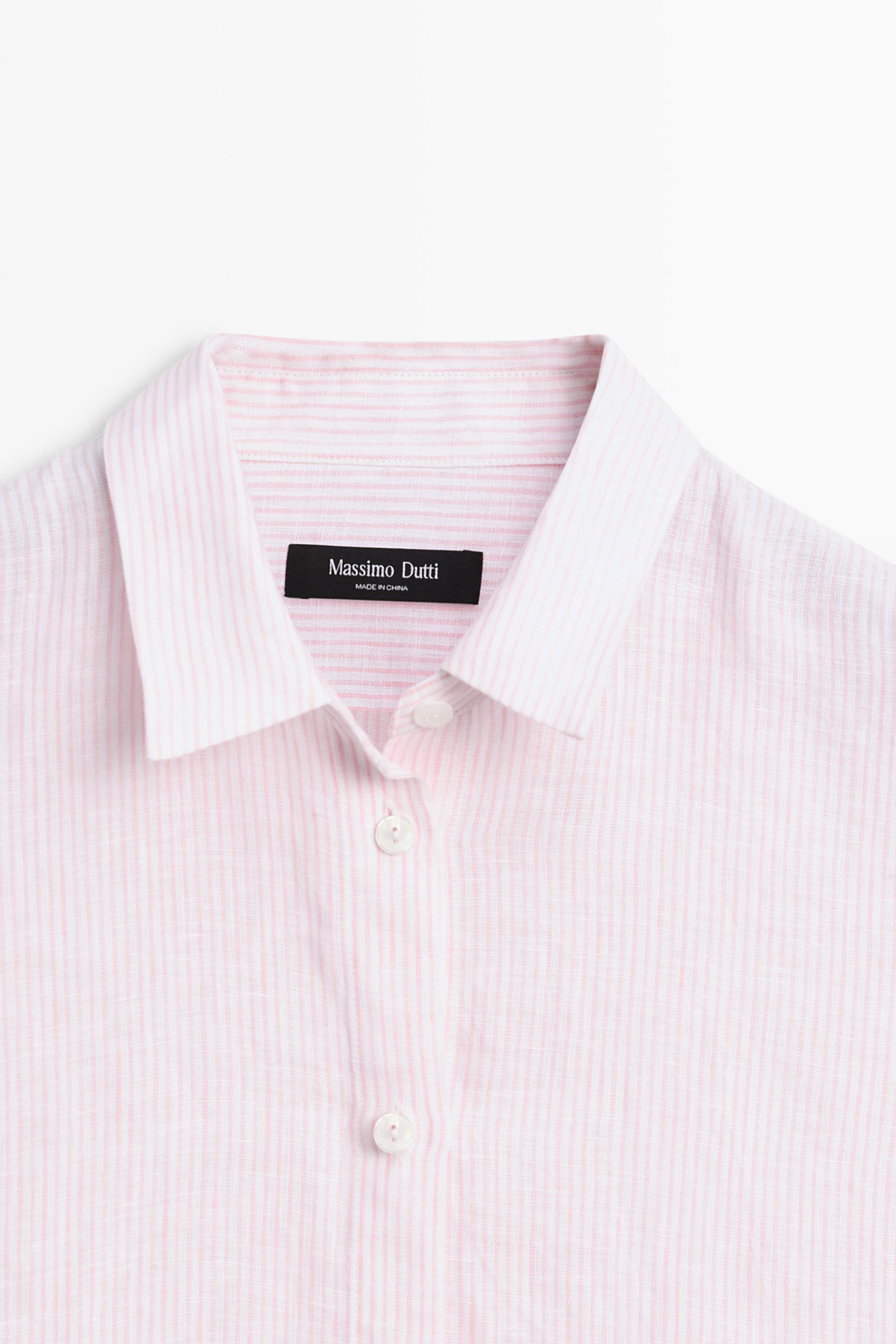 100% linen shirt with striped details — Pink