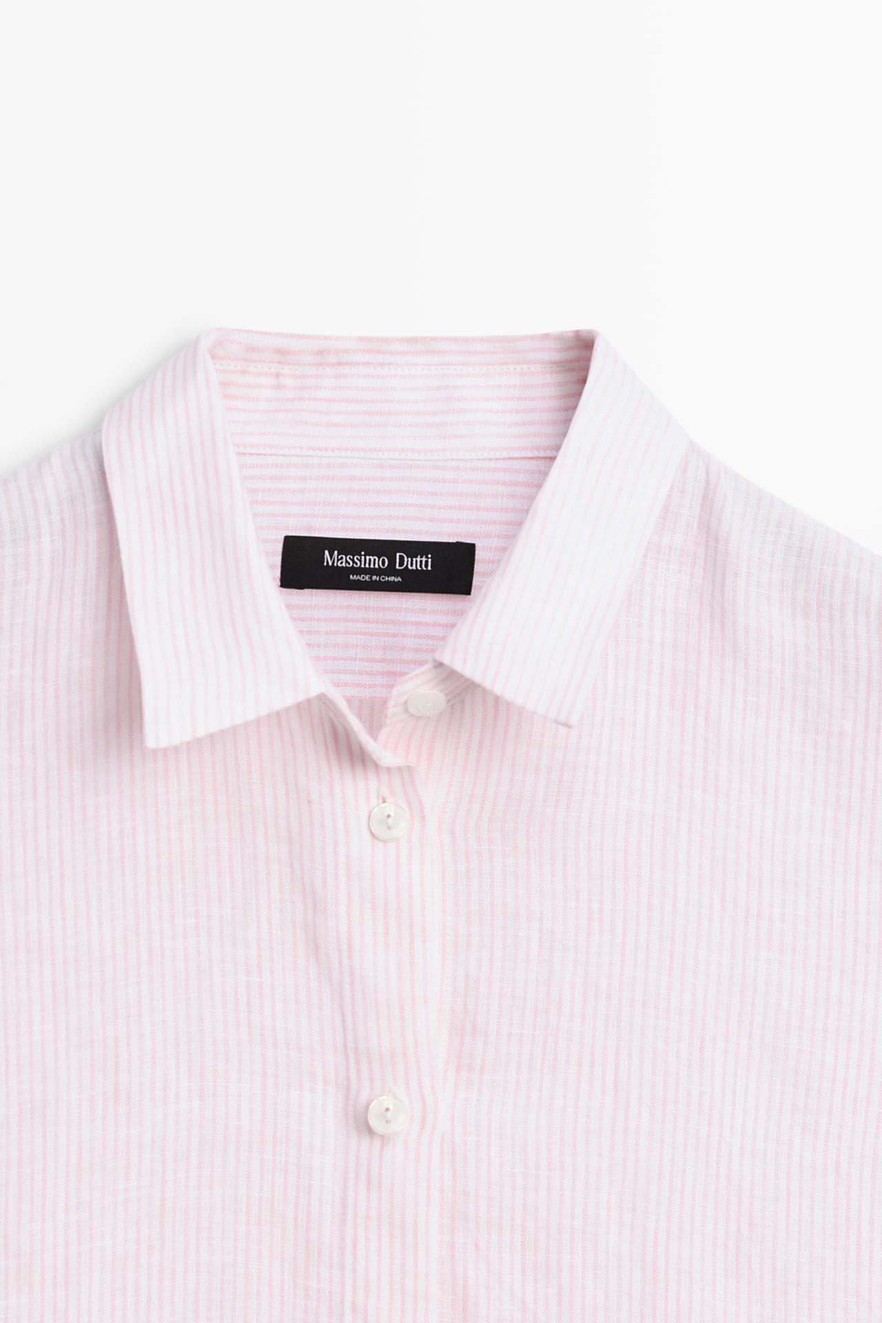 100% linen shirt with striped details — Pink