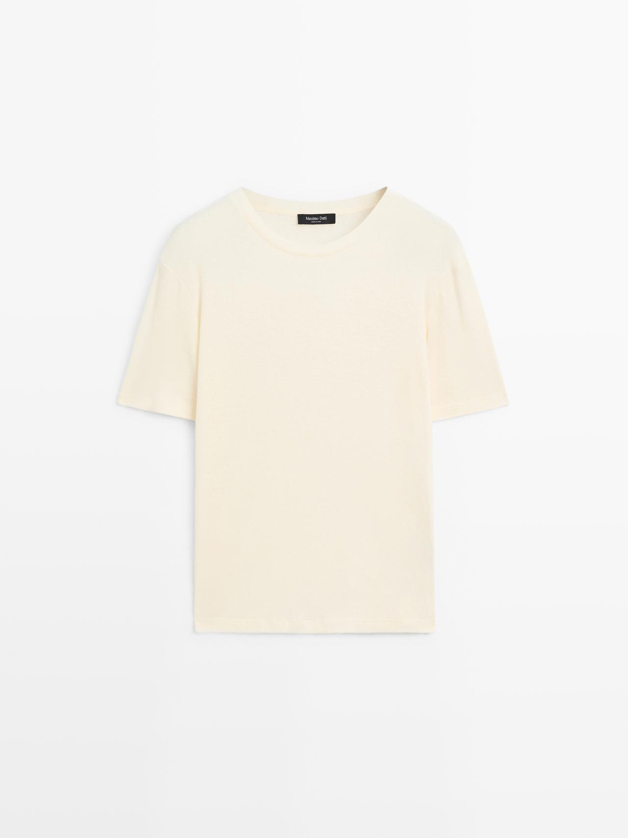 Massimo Dutti - Dame - Kortærmet T-Shirt I Bomuldsblanding - Gul - L