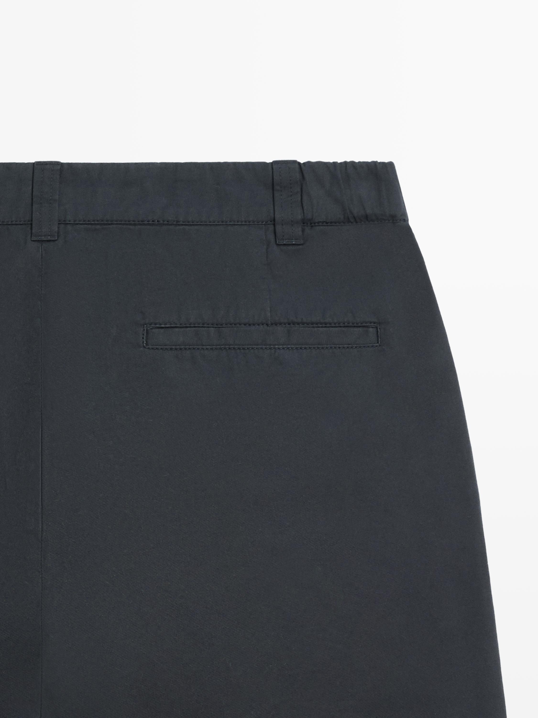 Cotton Bermuda shorts with waist detail — NAVY BLUE