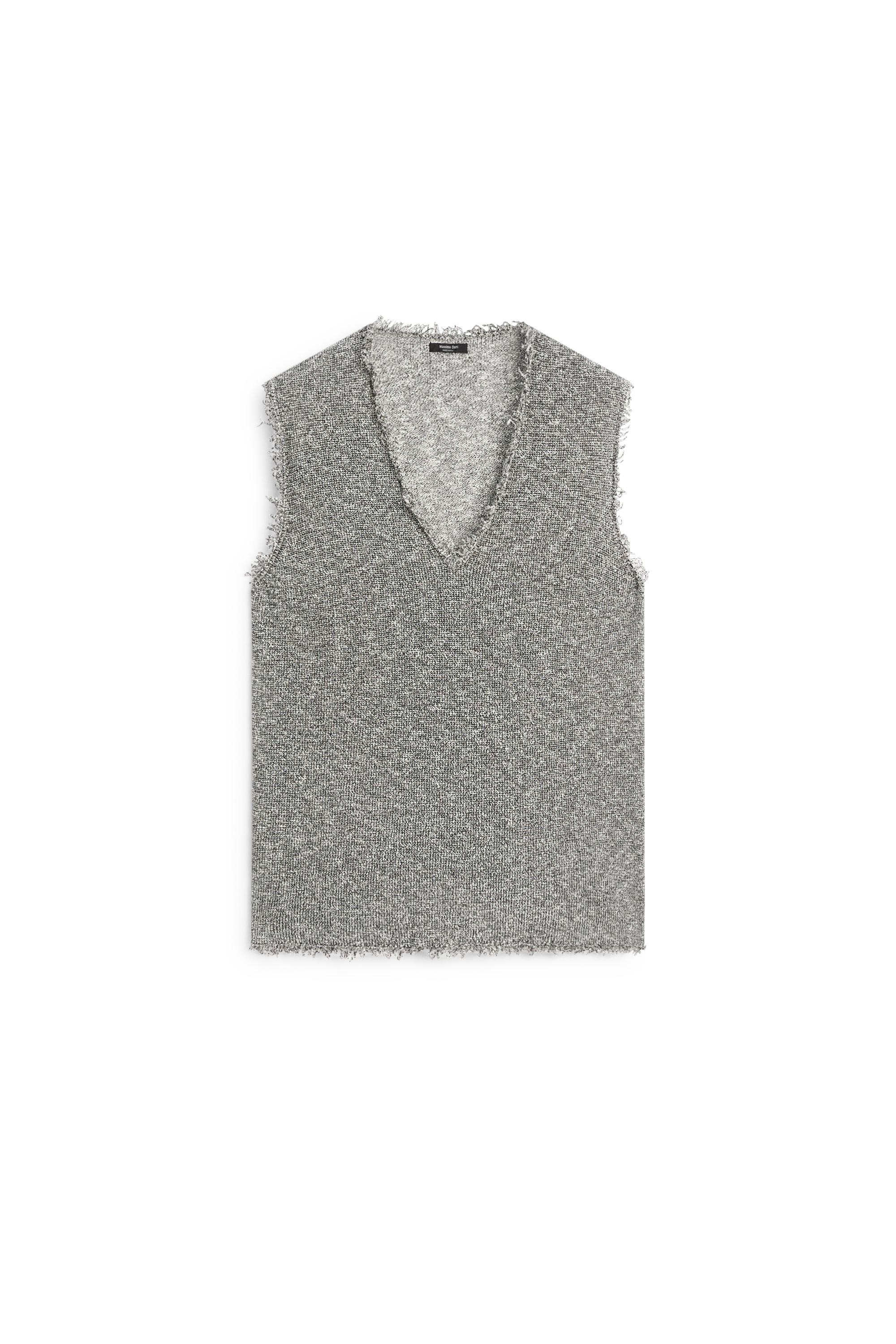 Flecked-effect V-neck top — GREY MARL