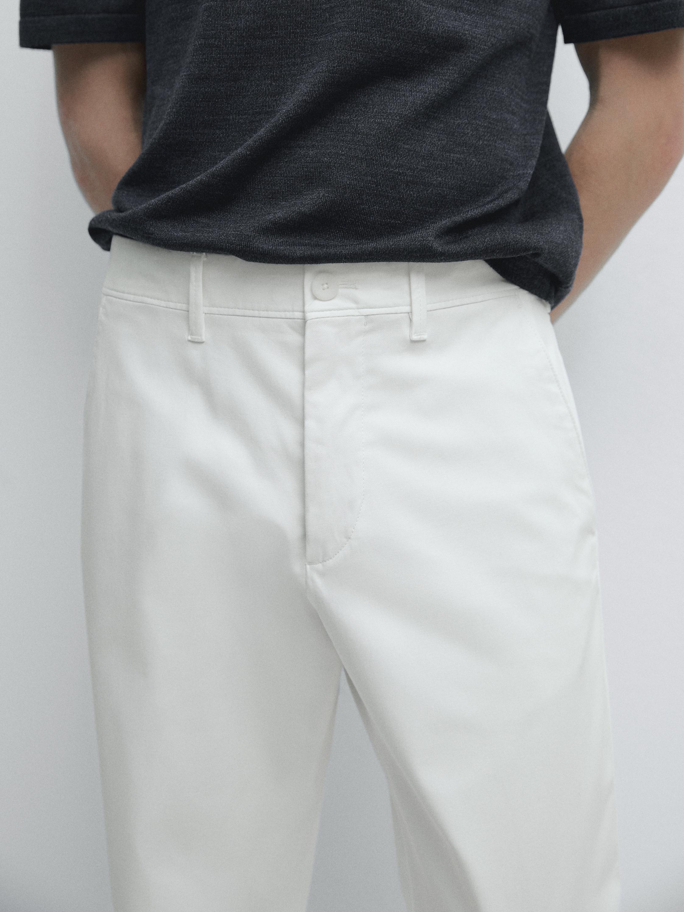 Cotton blend slim fit pants