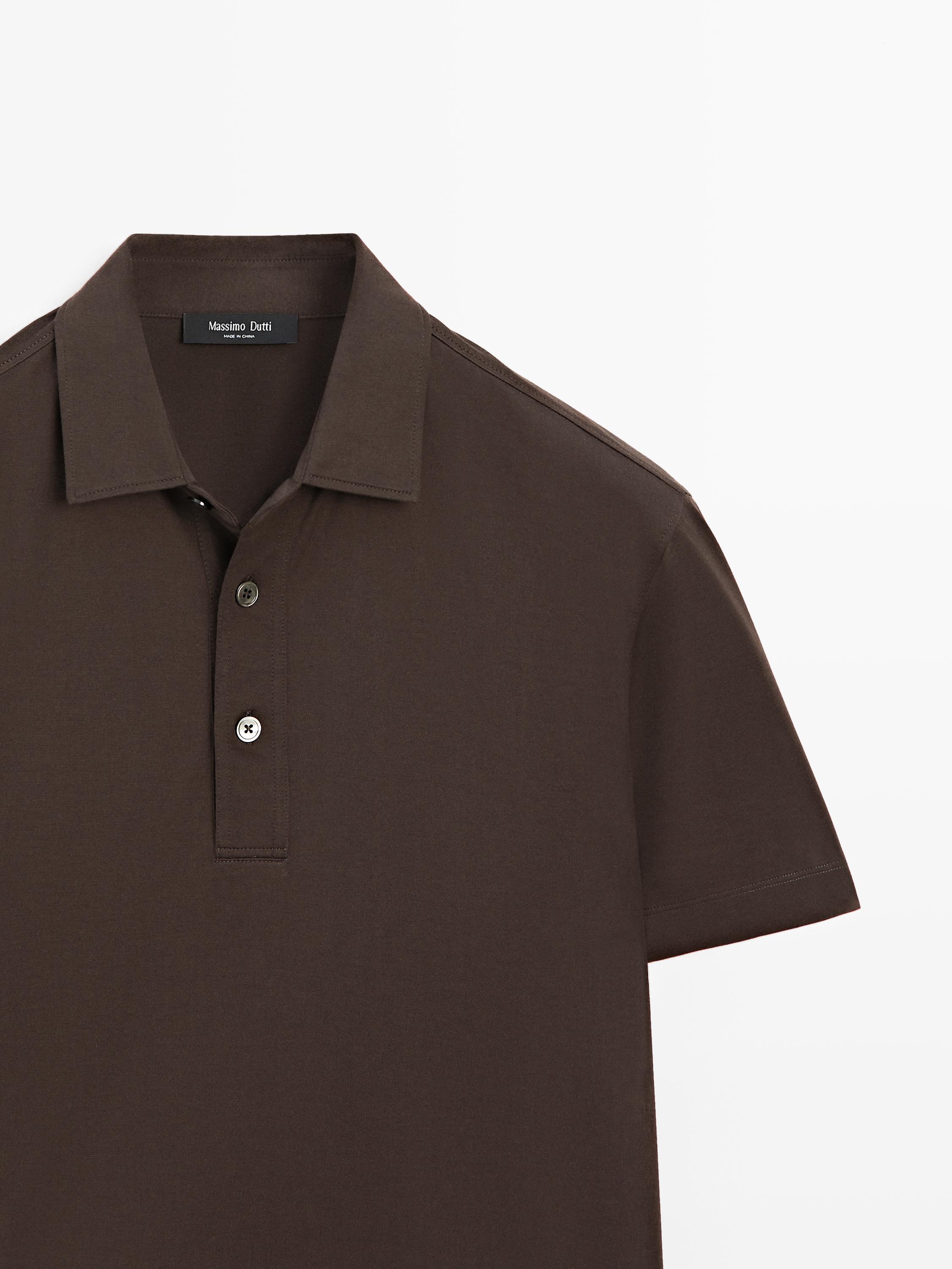 Cotton blend short sleeve polo shirt — Chocolate