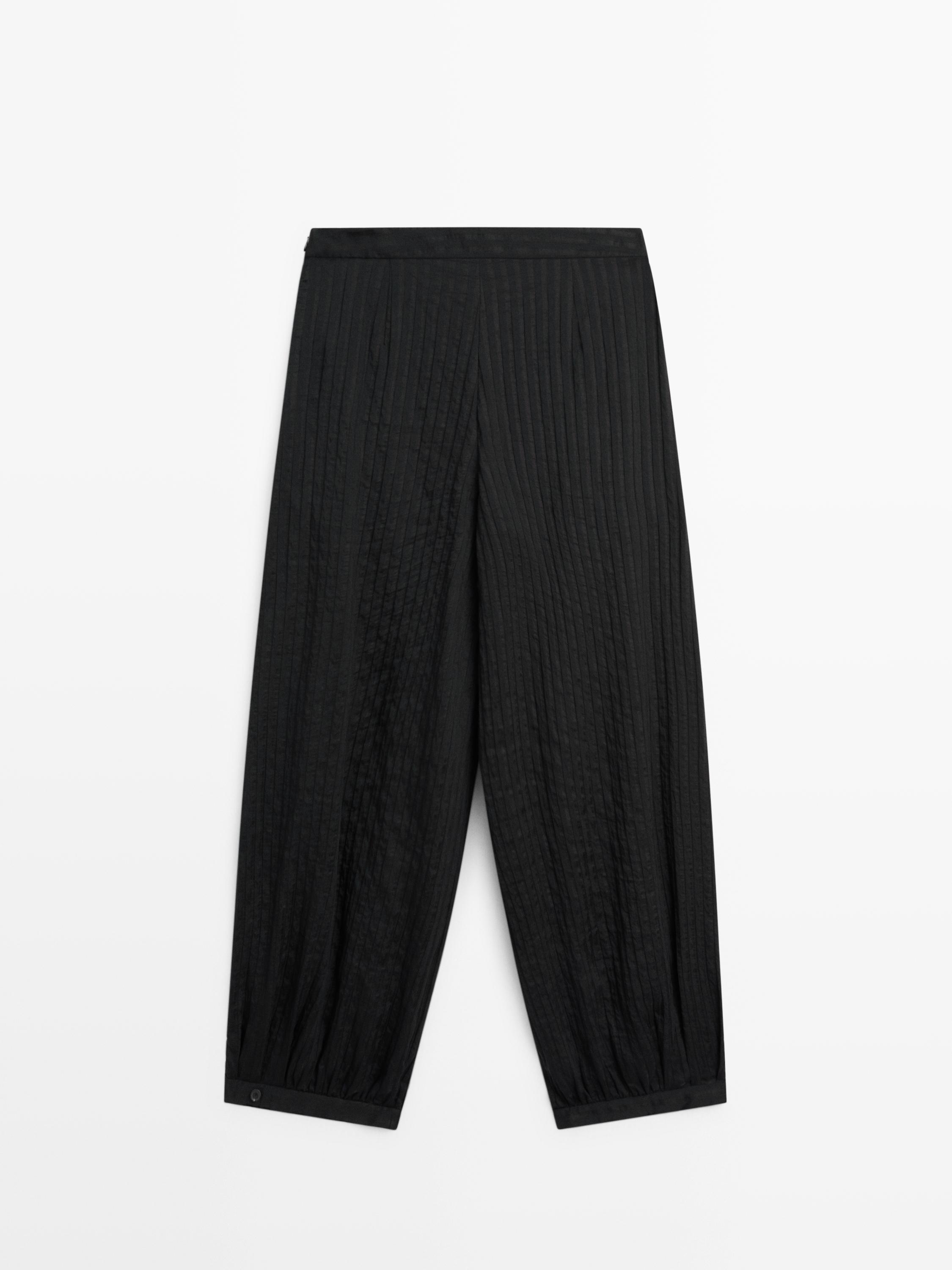 Flowing linen-blend drop crotch pants · Black · Trousers | Massimo
