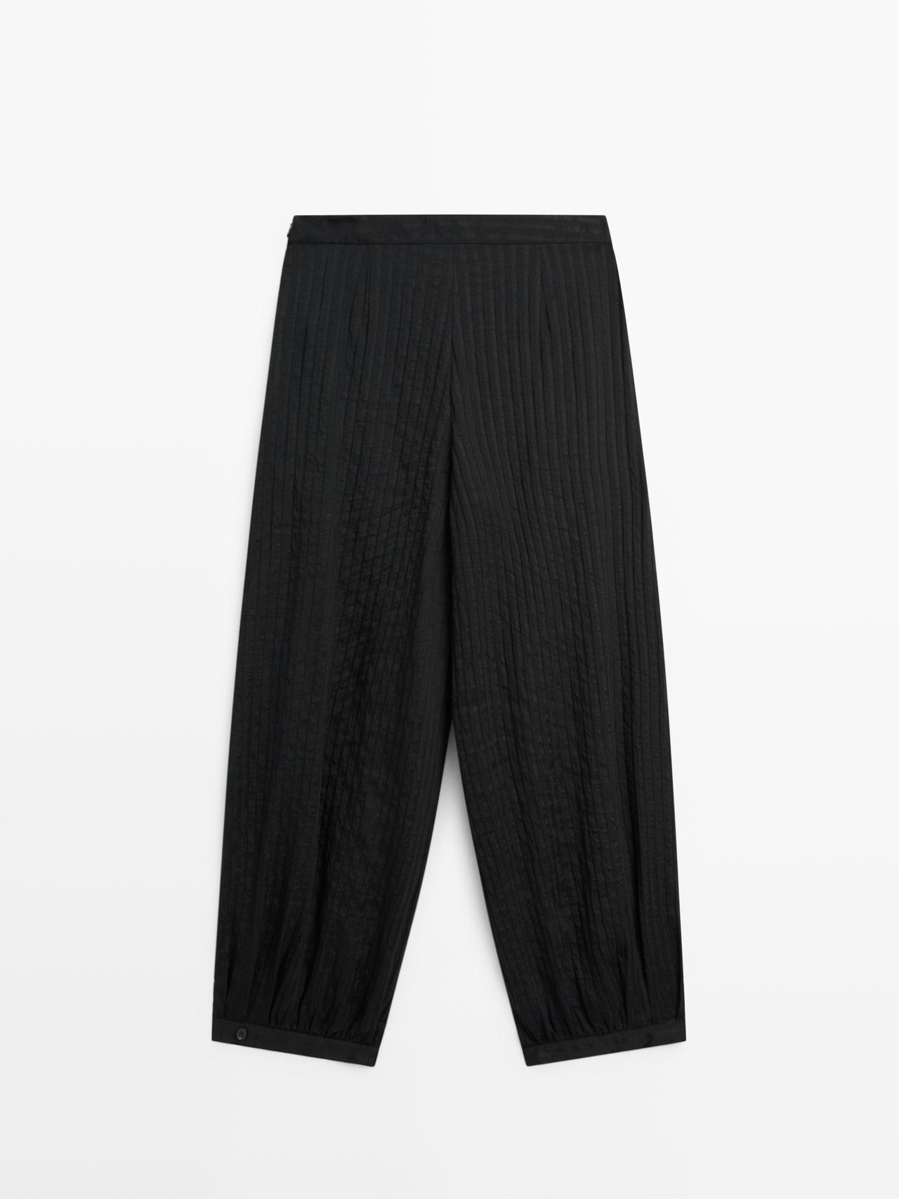 Flowing linen-blend drop crotch pants — BLACK