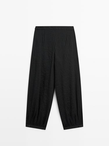 Flowing linen-blend drop crotch pants — BLACK 6