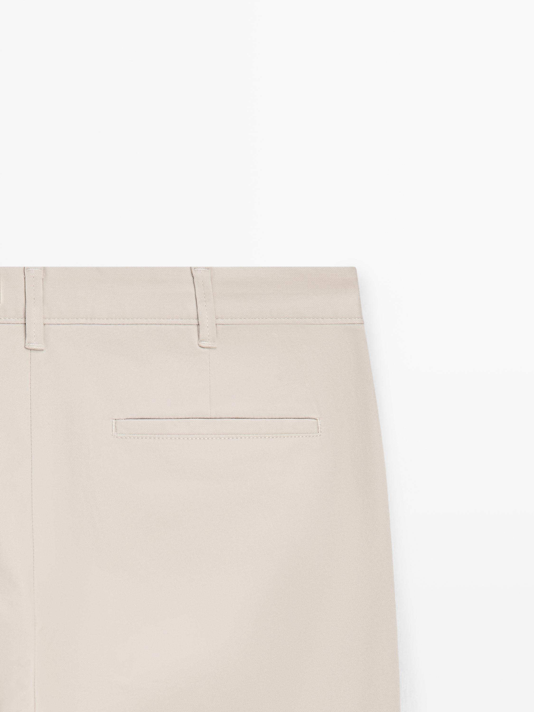 Cotton blend slim fit pants — BEIGE