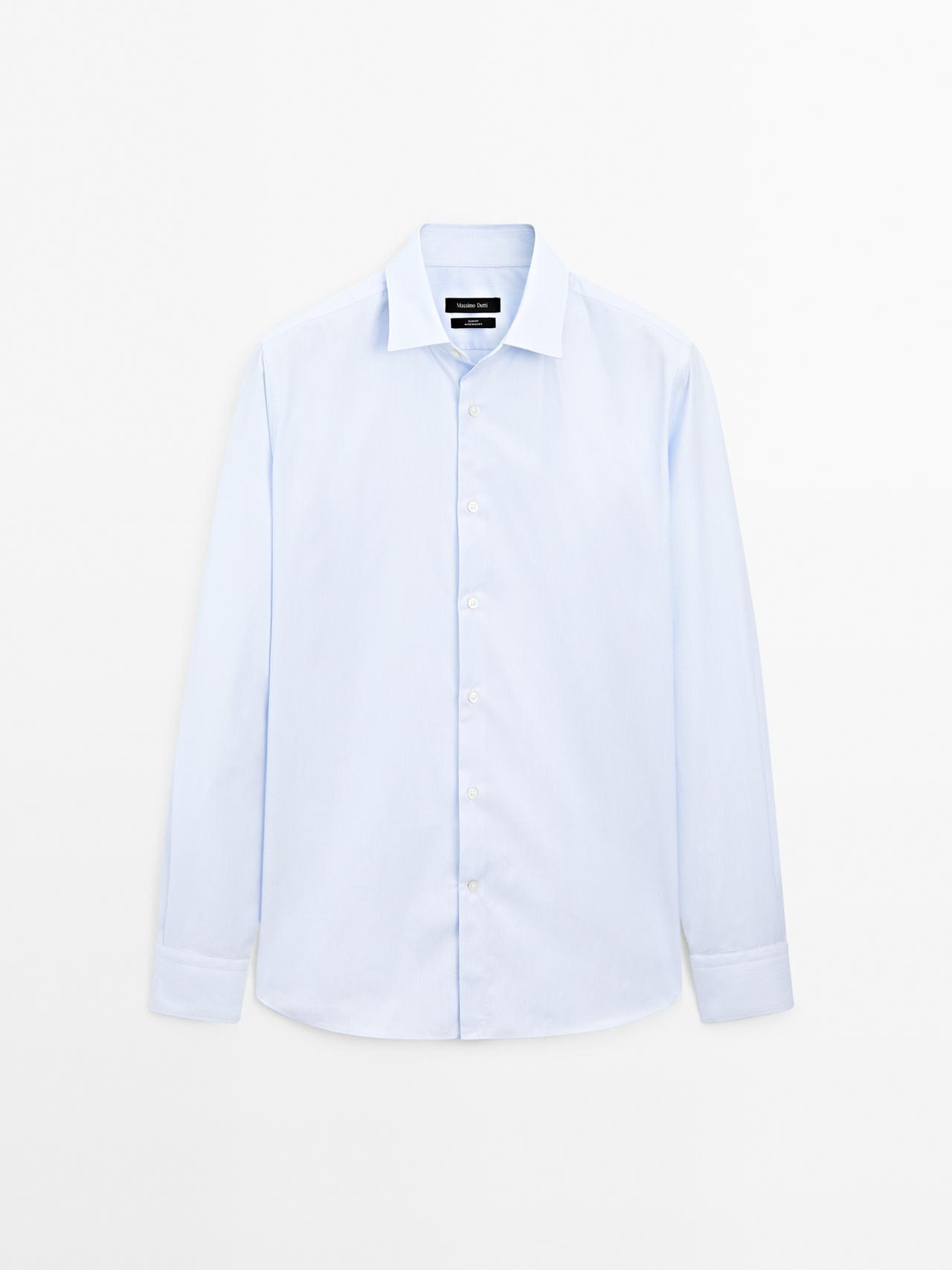 Massimo Dutti - Herre - Stribet Skjorte I Bomuld - Slim Fit - Himmelblå - 41