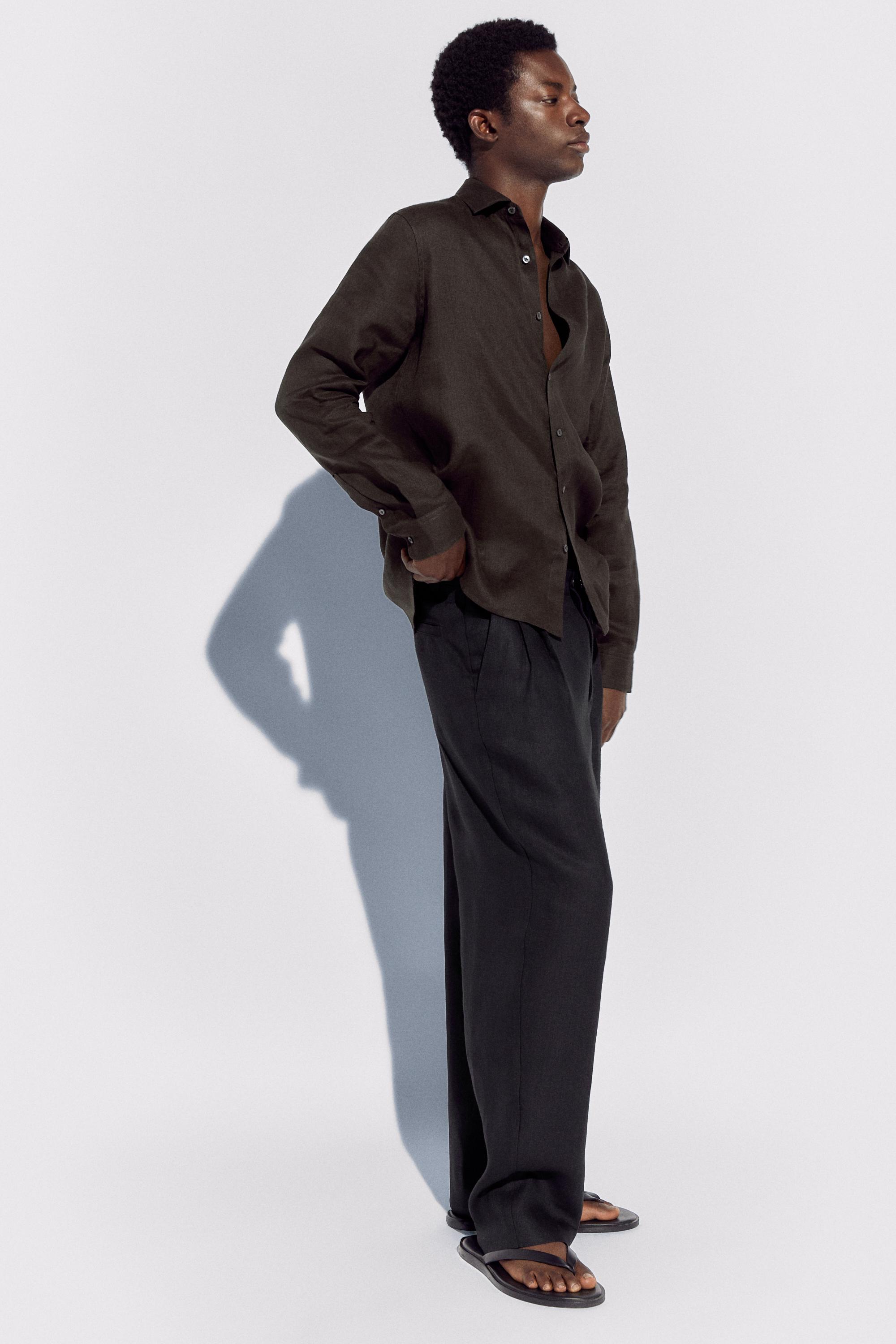 Regular fit 100% linen shirt — BROWN