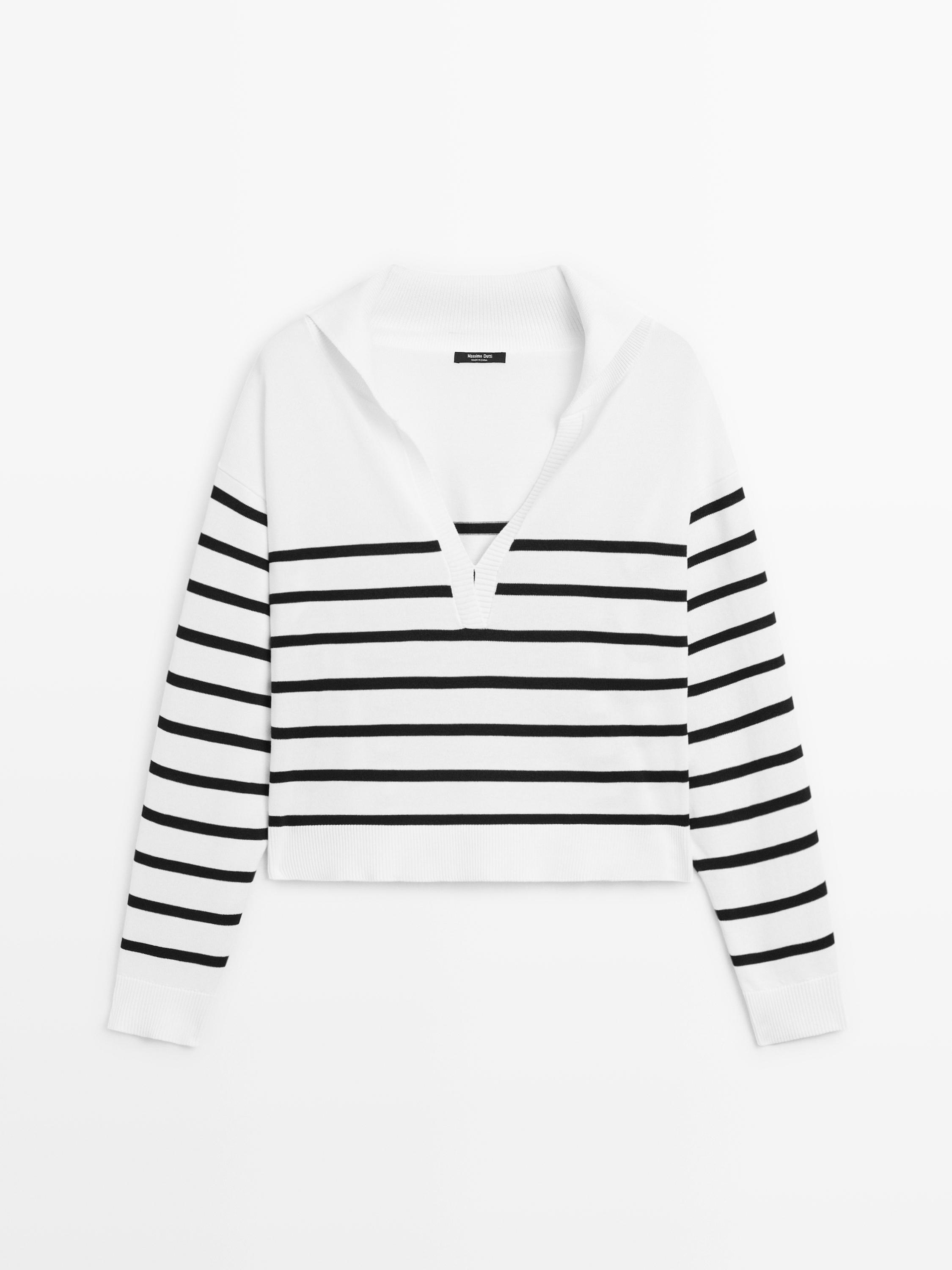 Striped sweater with sailor collar