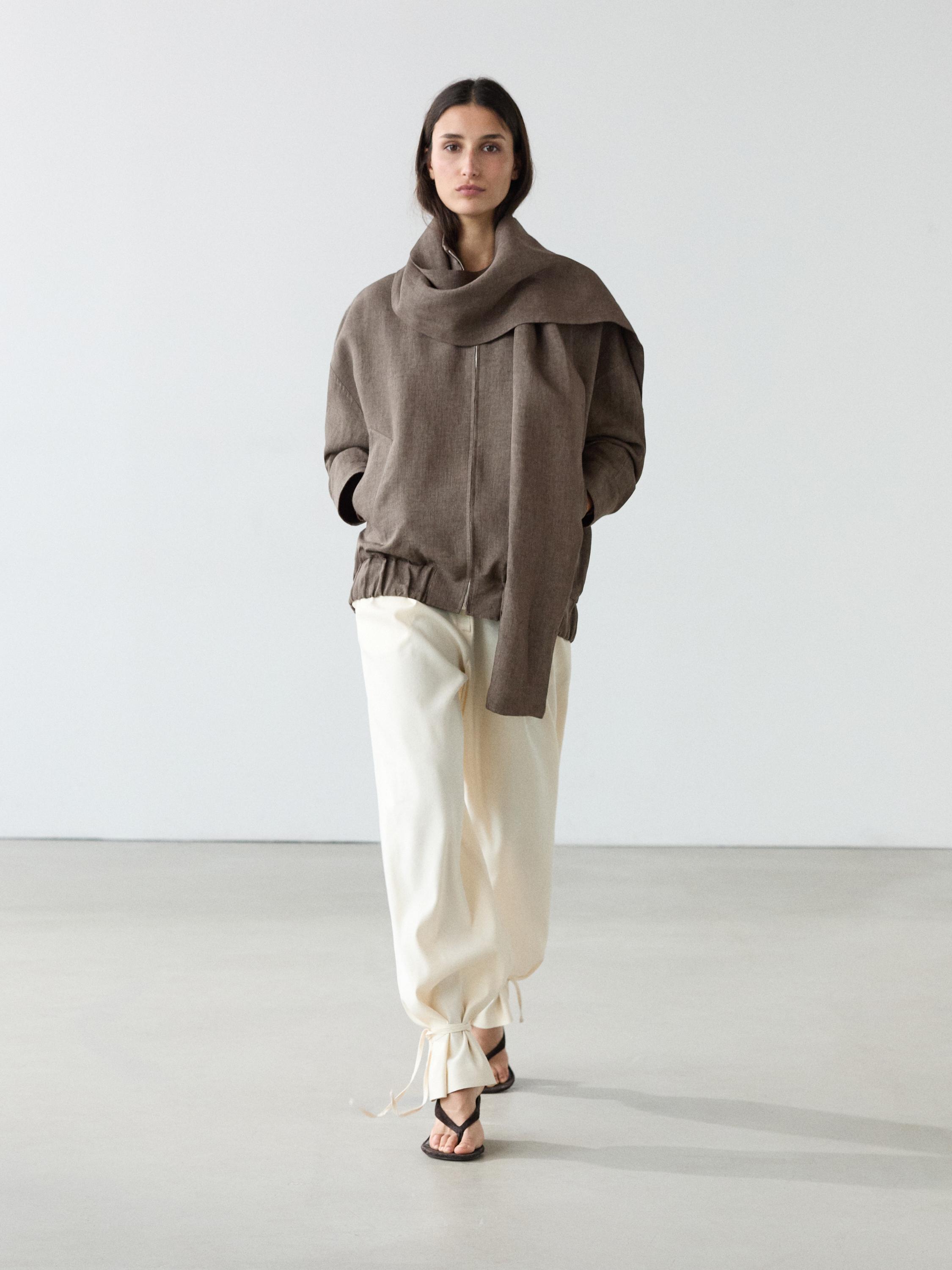 Linen melange bomber jacket with scarf — CAREY