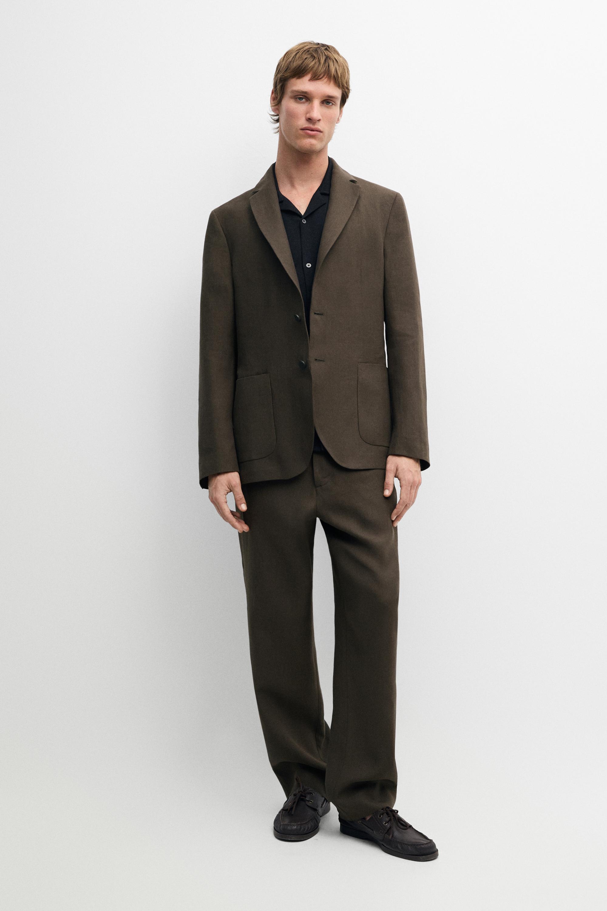 Linen suit blazer — BROWN