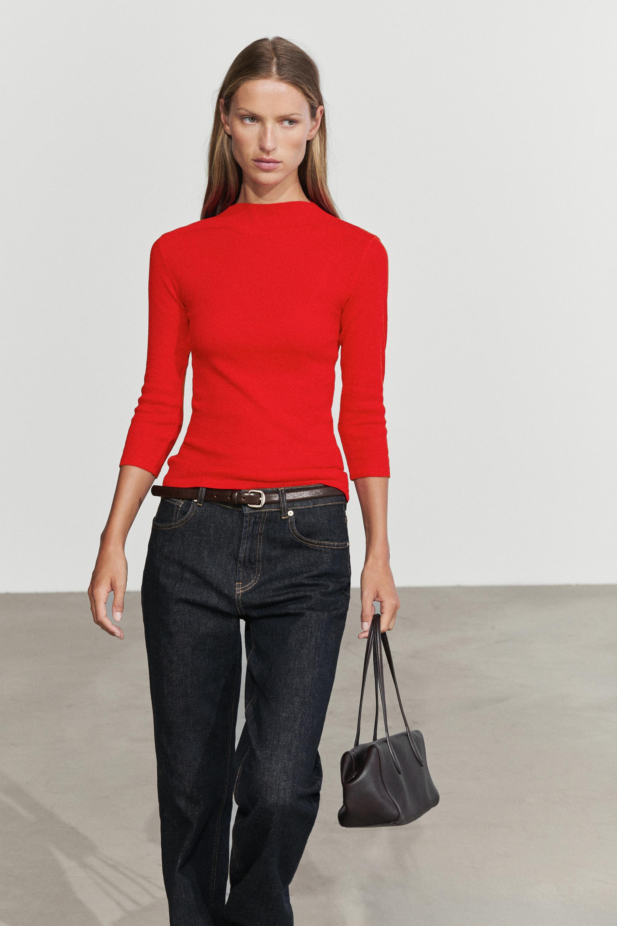 Massimo Dutti Dik yakadirsek kollu t-shirt görsel 5