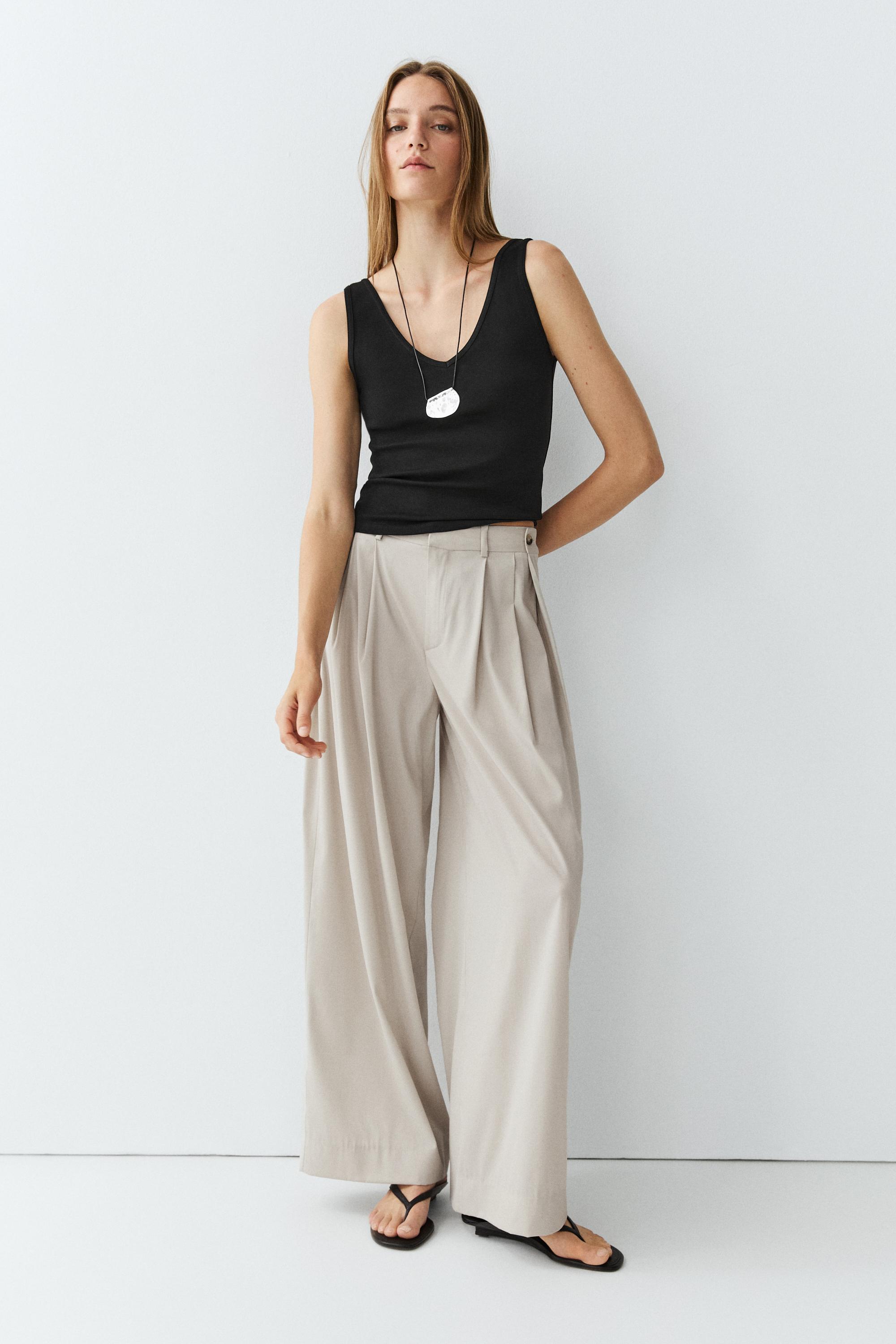 Cotton blend strappy top — BLACK