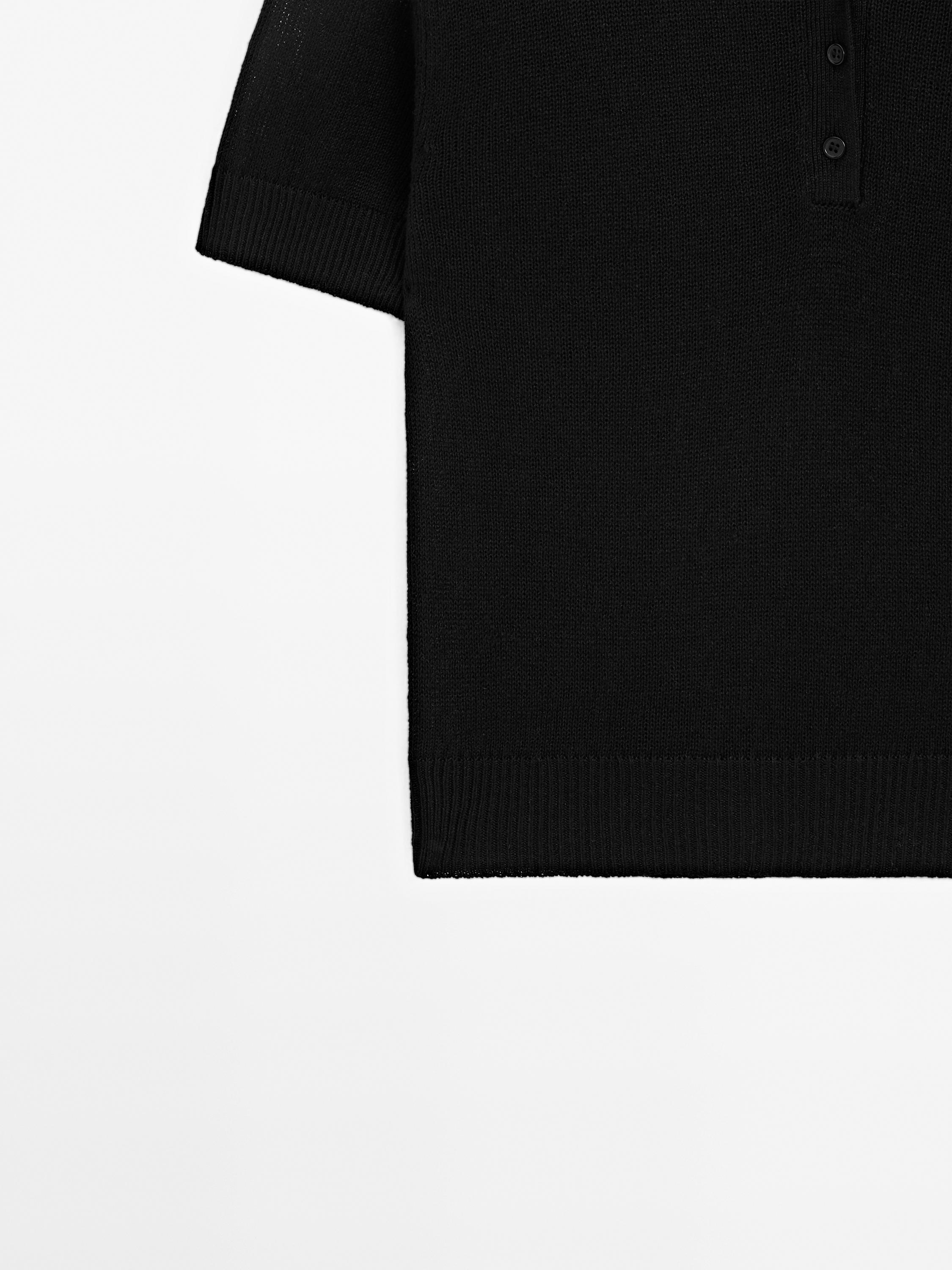 Linen blend cutwork polo sweater