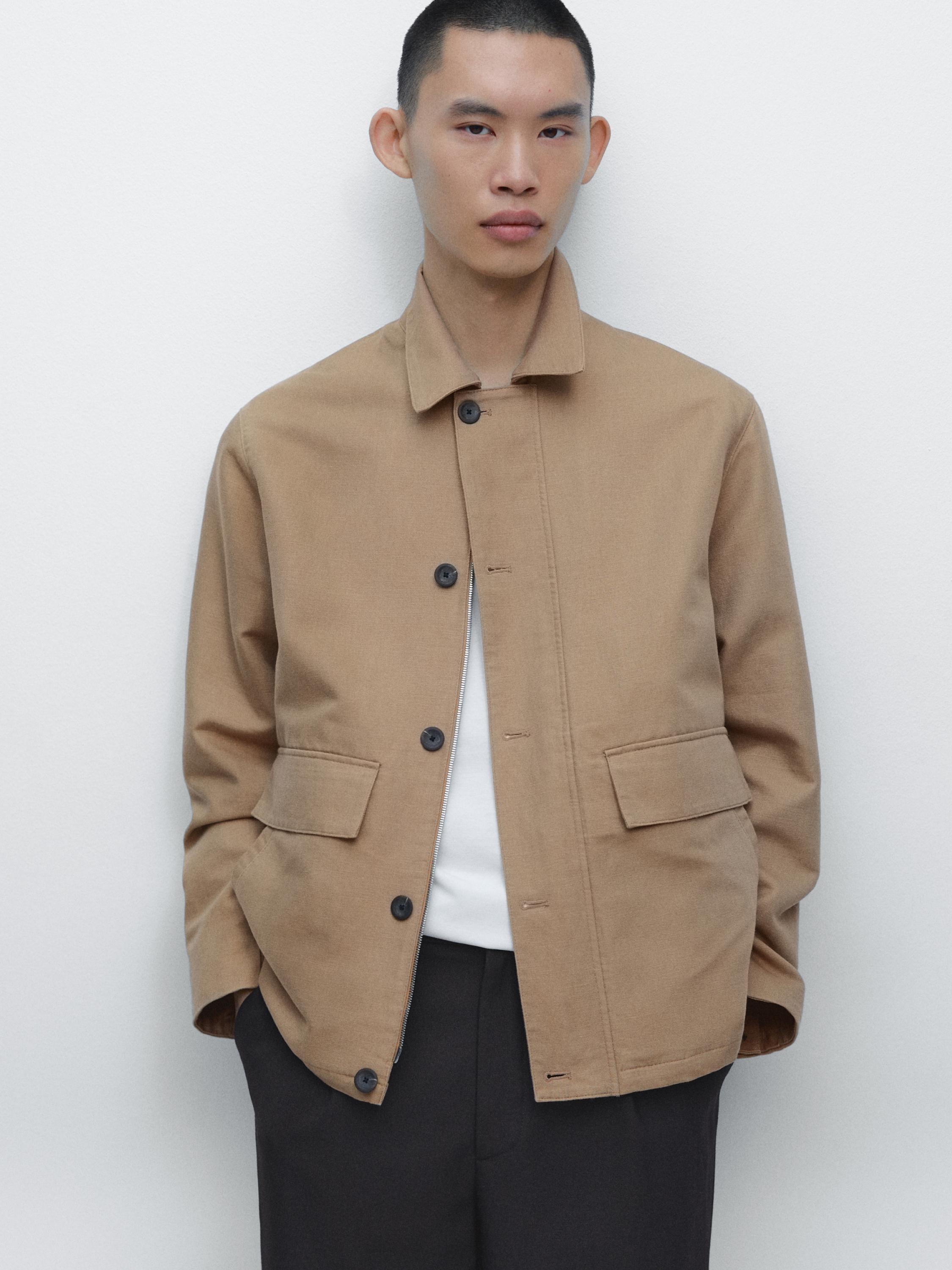 Linen blend jacket with pocket details — BEIGE