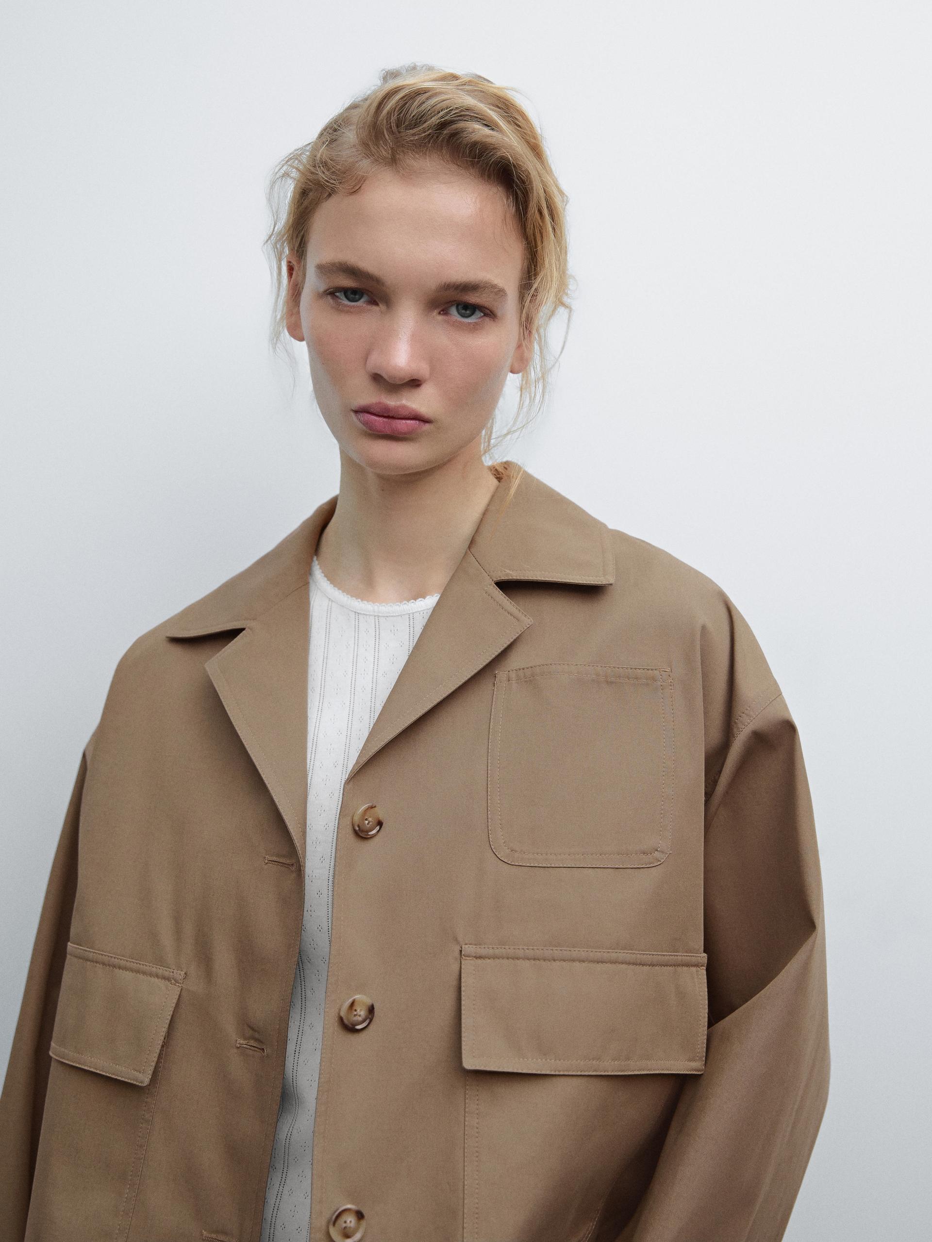 Casaco Capa Impermeável - Caqui - L - Massimo Dutti - Mulher