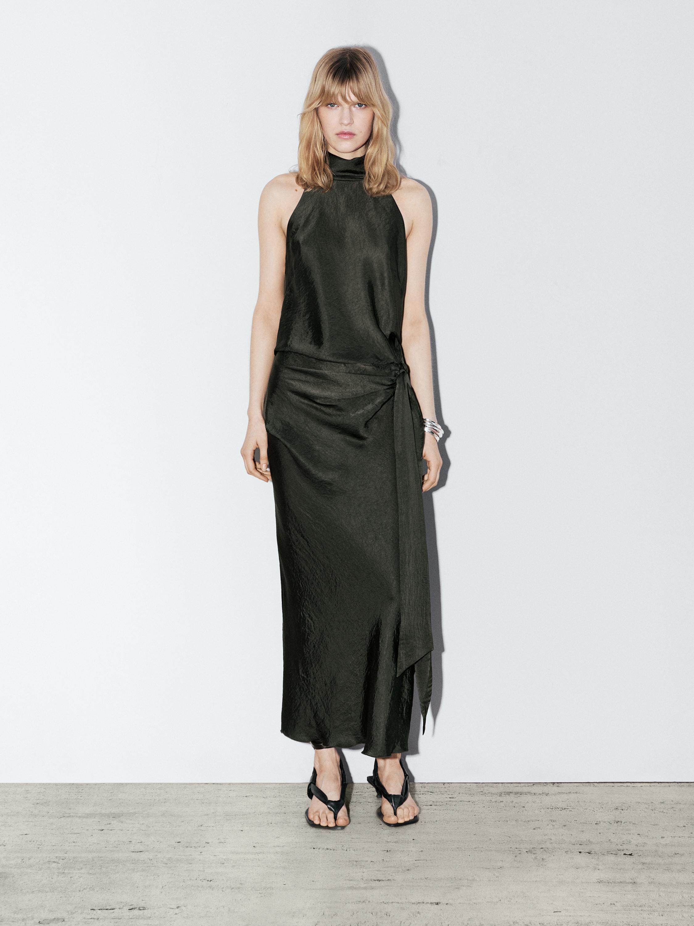 Satin midi dress with bow detail - Studio