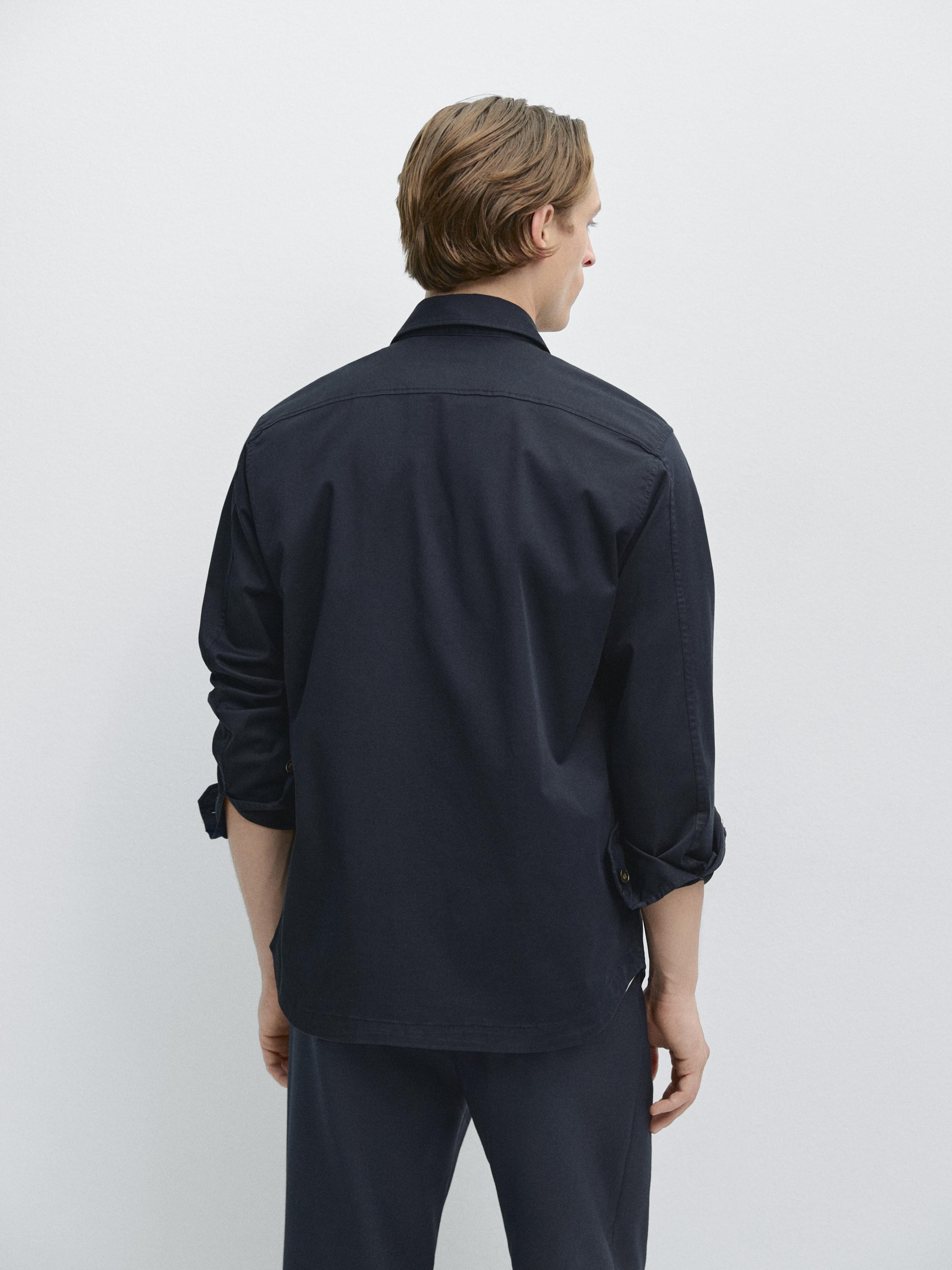 Cotton blend overshirt with pocket detail — NAVY BLUE