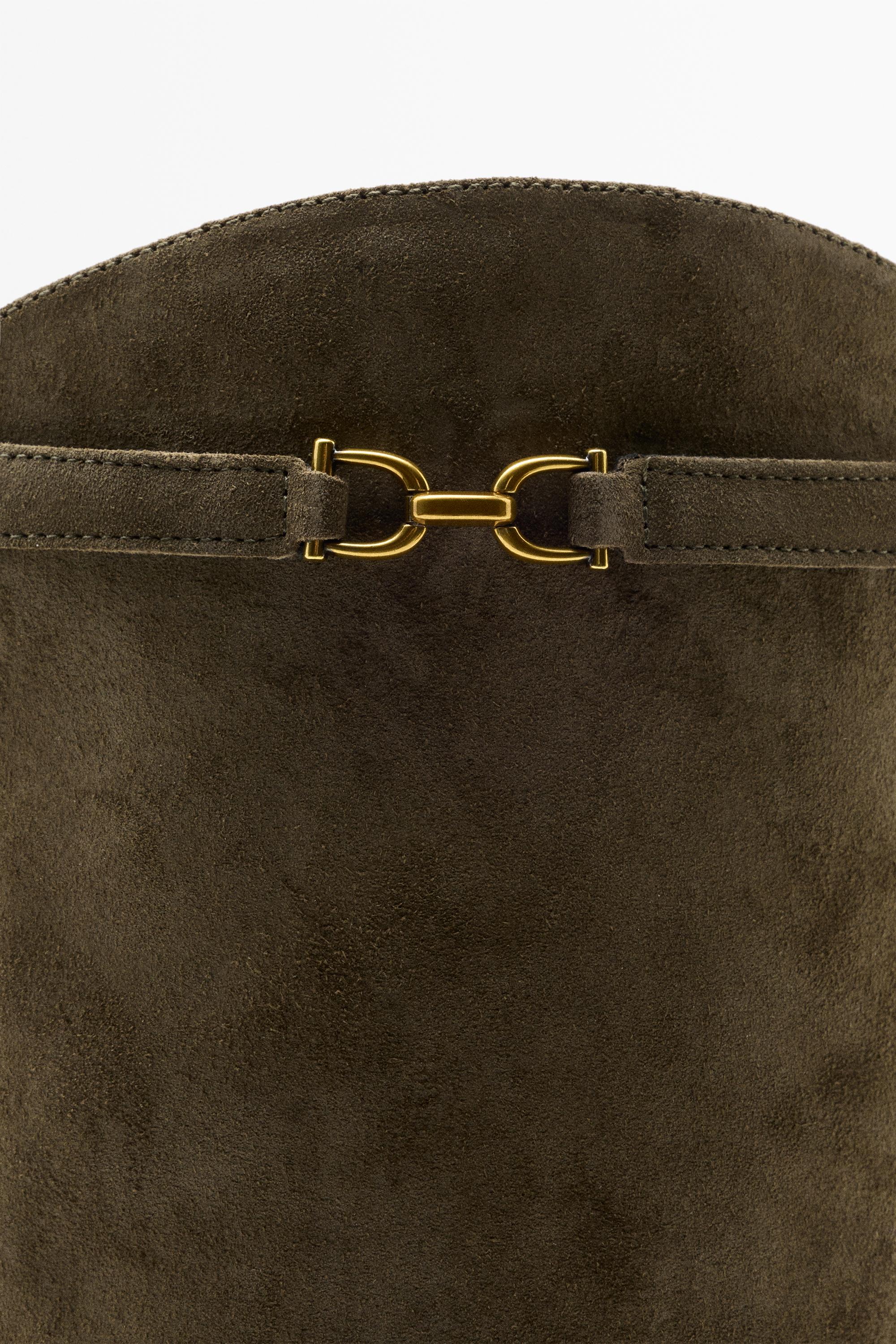 Oiled split suede riding boots — KHAKI