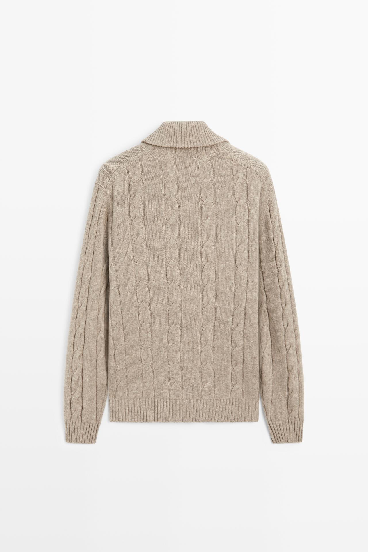 Cable knit mock neck sweater — STONE