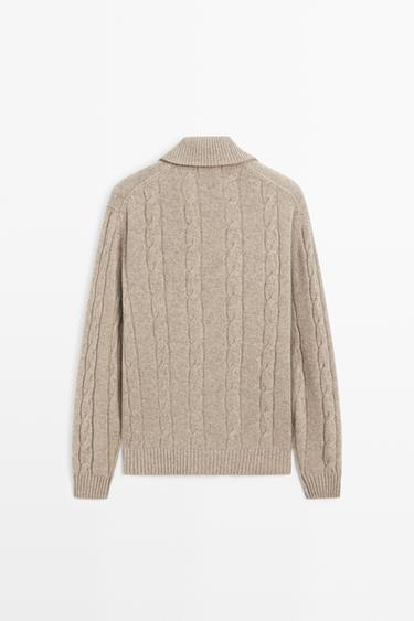 Cable knit mock neck sweater — STONE 6