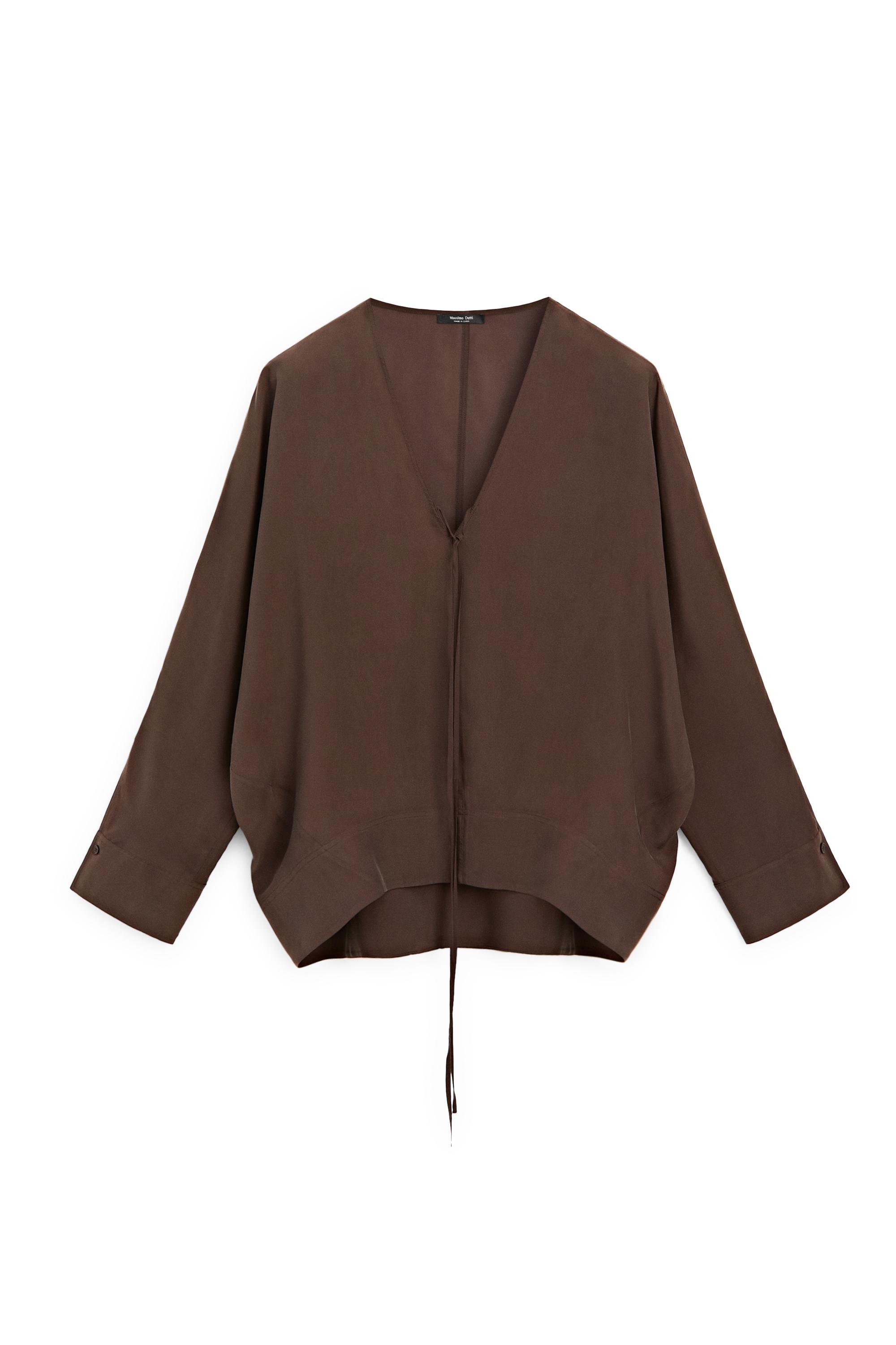 Fluid V-neck tie-front blouse — BROWN