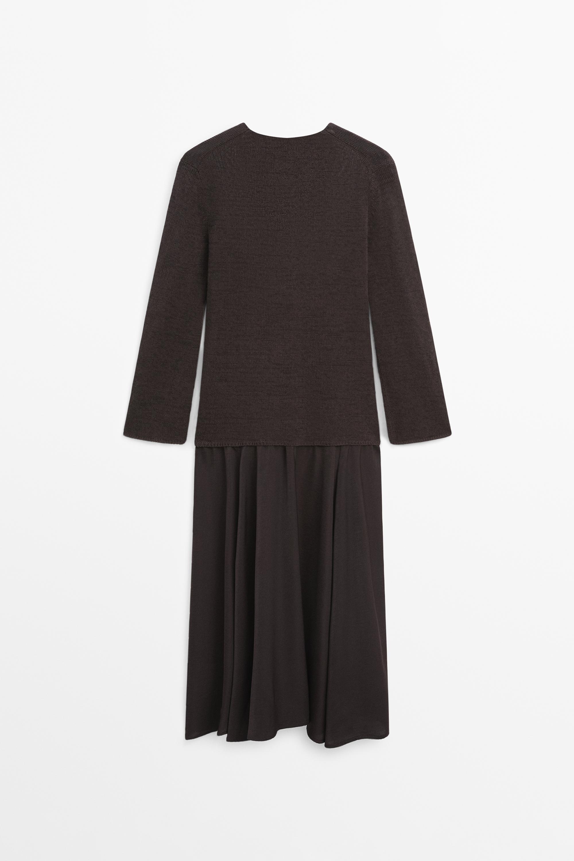 Contrast cotton blend knit dress — Reddish brown
