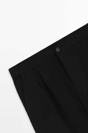 Pants with double pleats, 100% cotton — BLACK 7