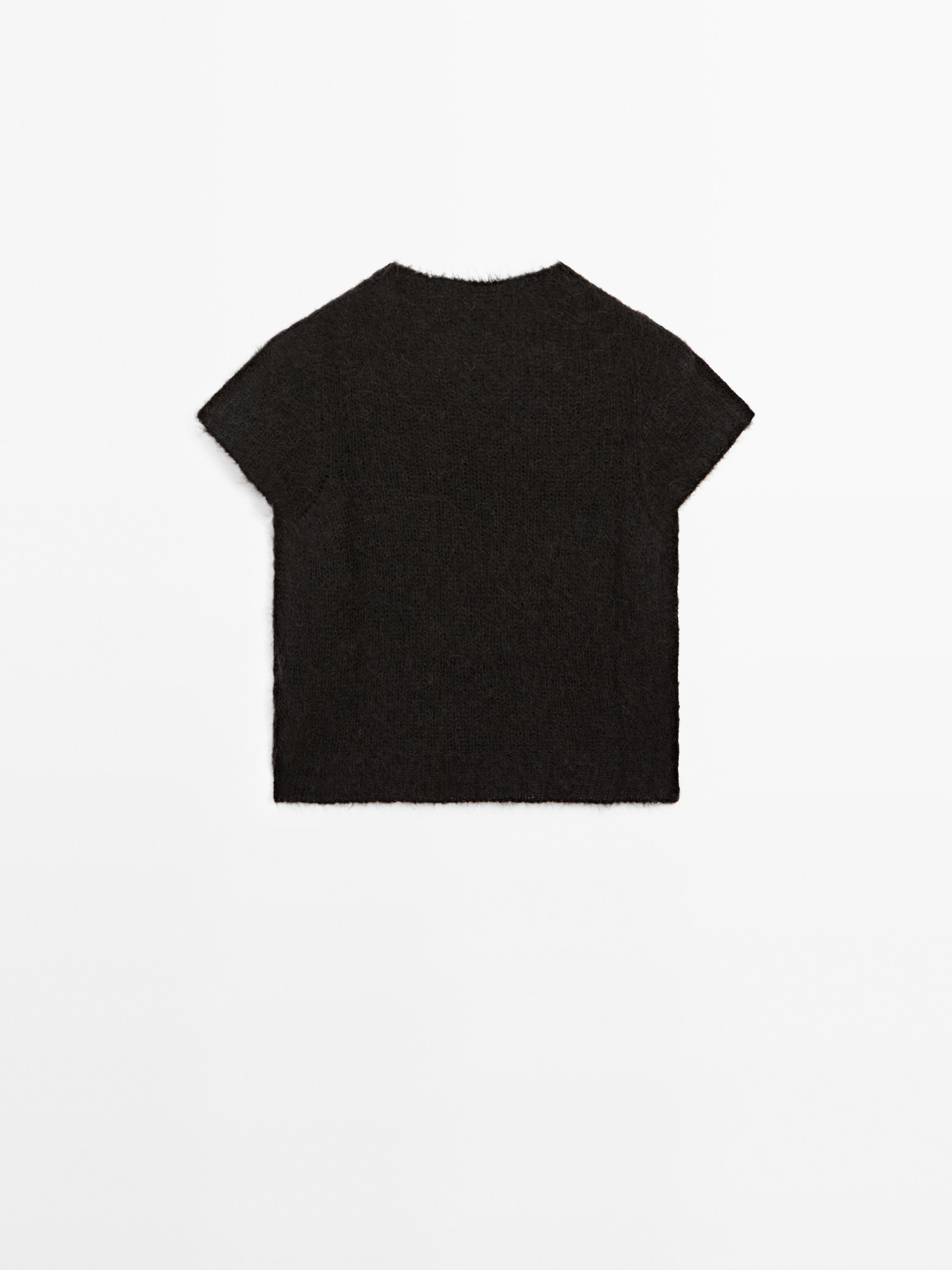 Short sleeve knit alpaca blend sweater