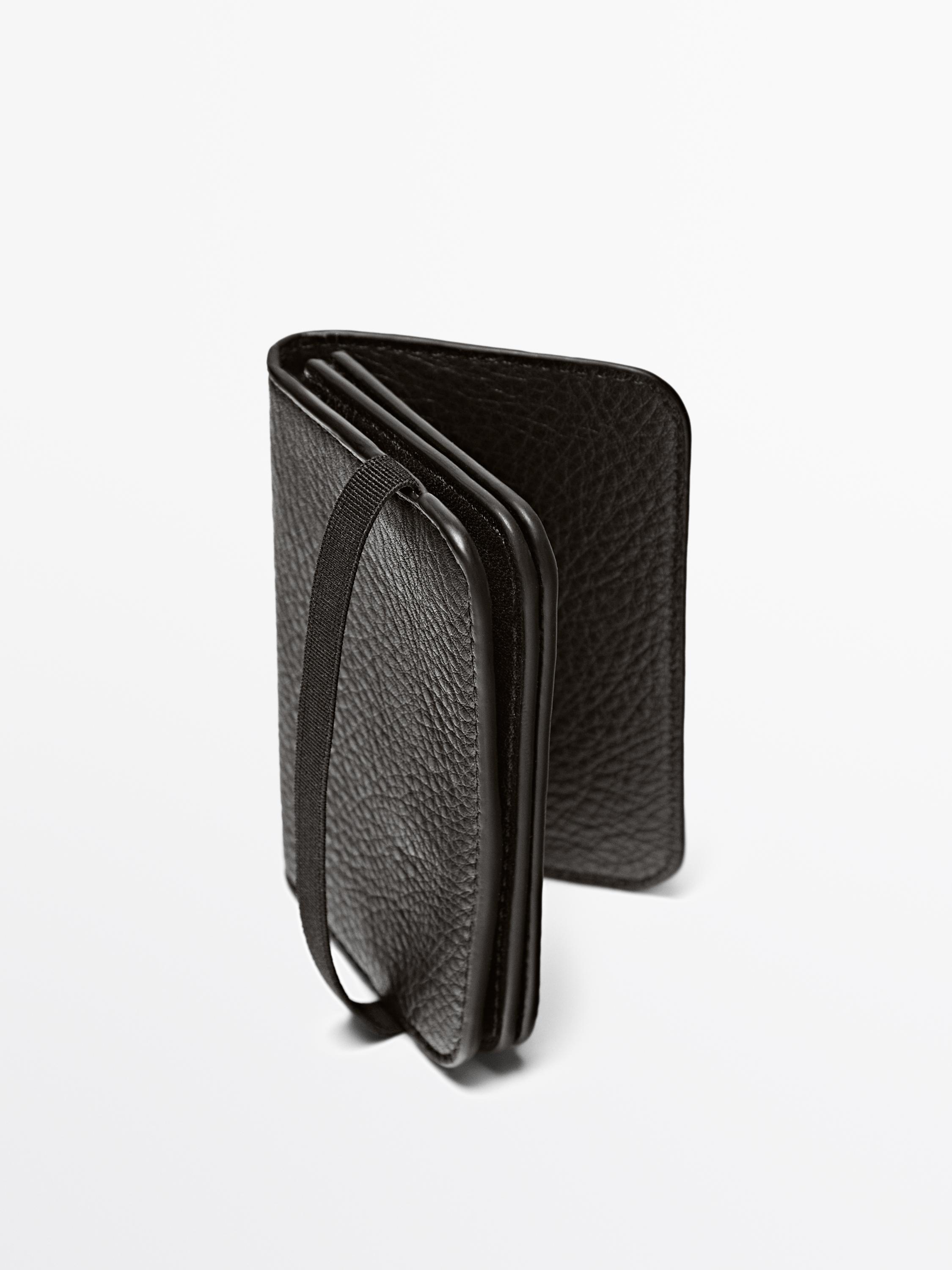 Nappa leather card holder with flap — BROWN