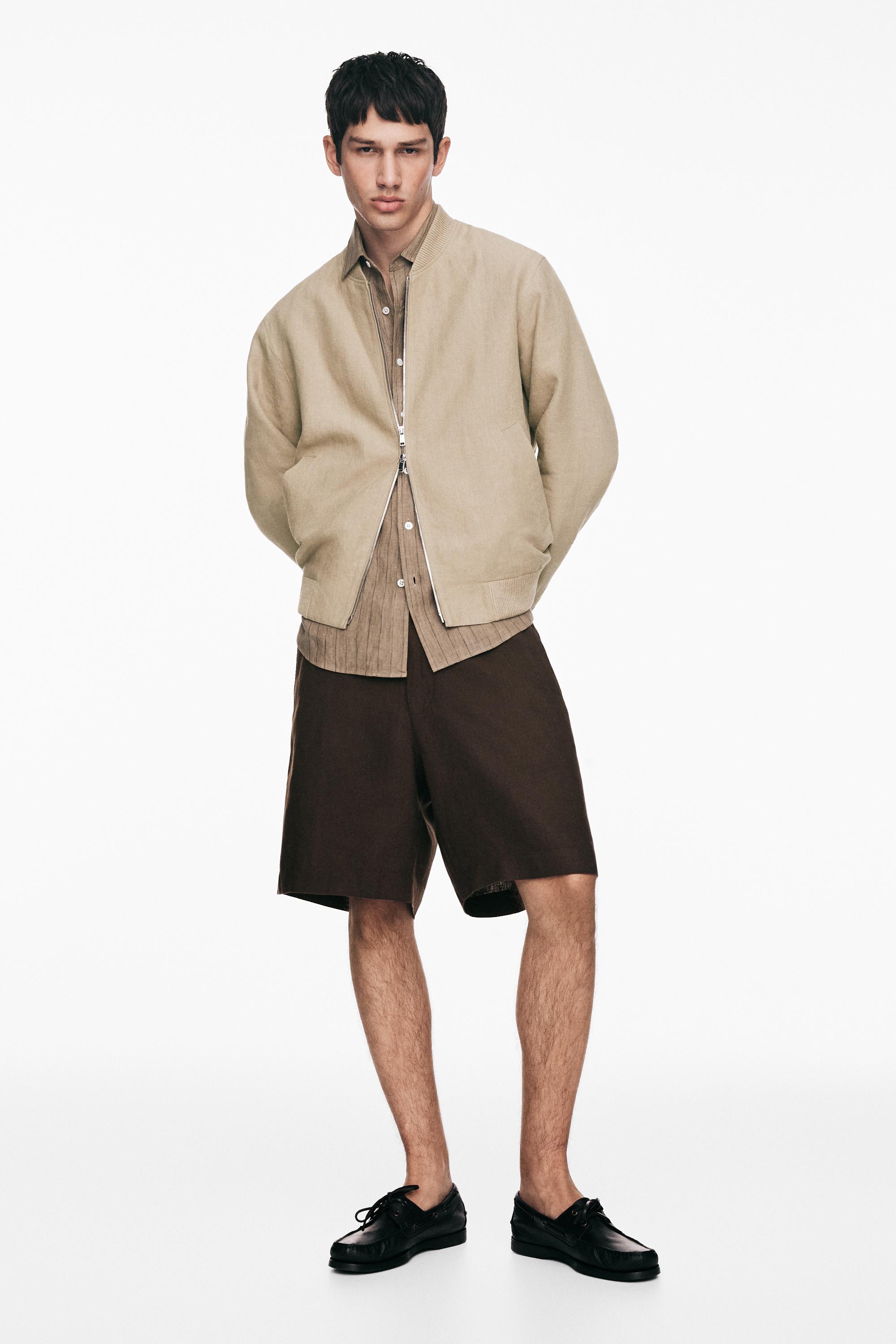 100% linen total look Bermuda shorts — BROWN