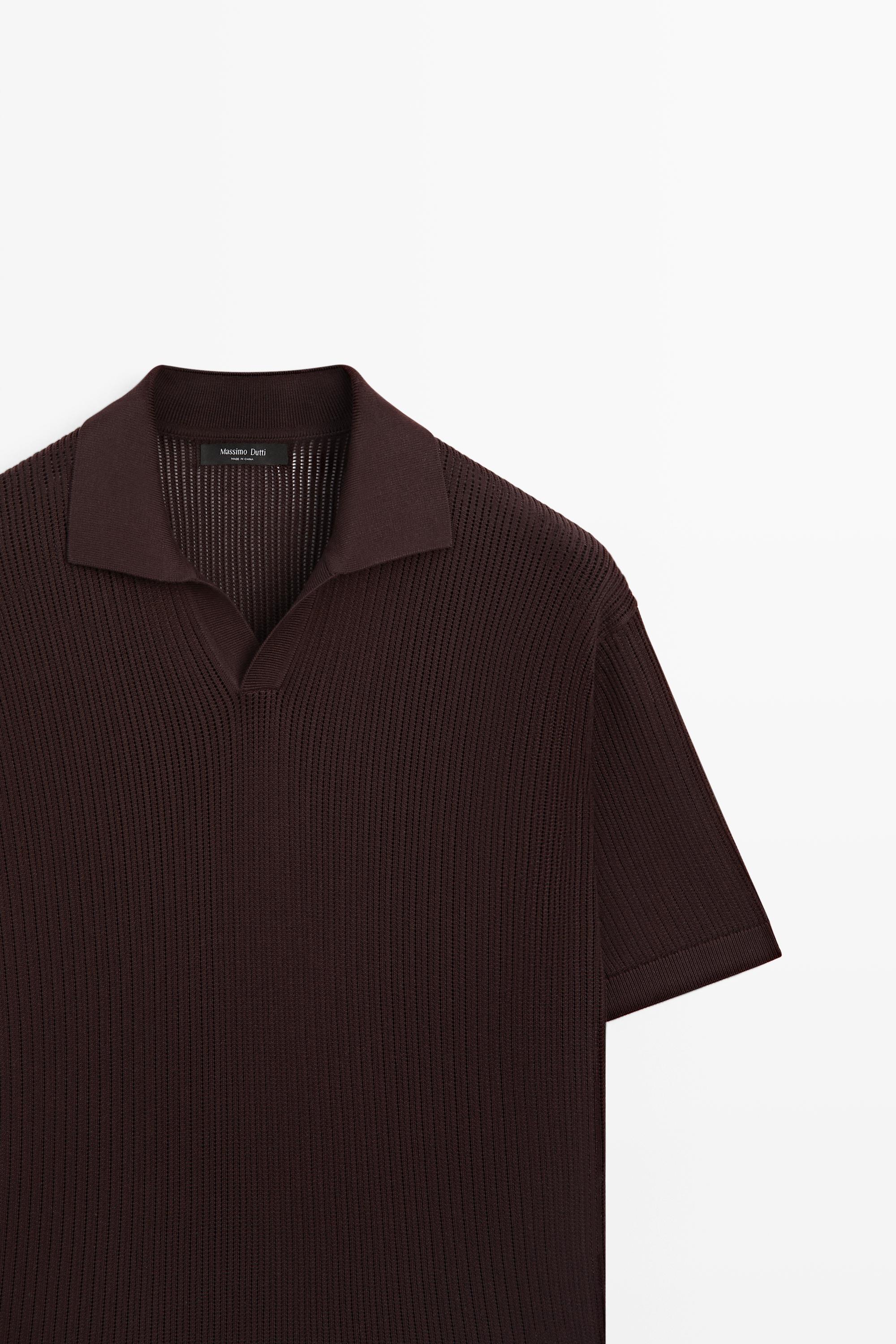 Cotton-blend V-neck knit polo shirt — BURGUNDY