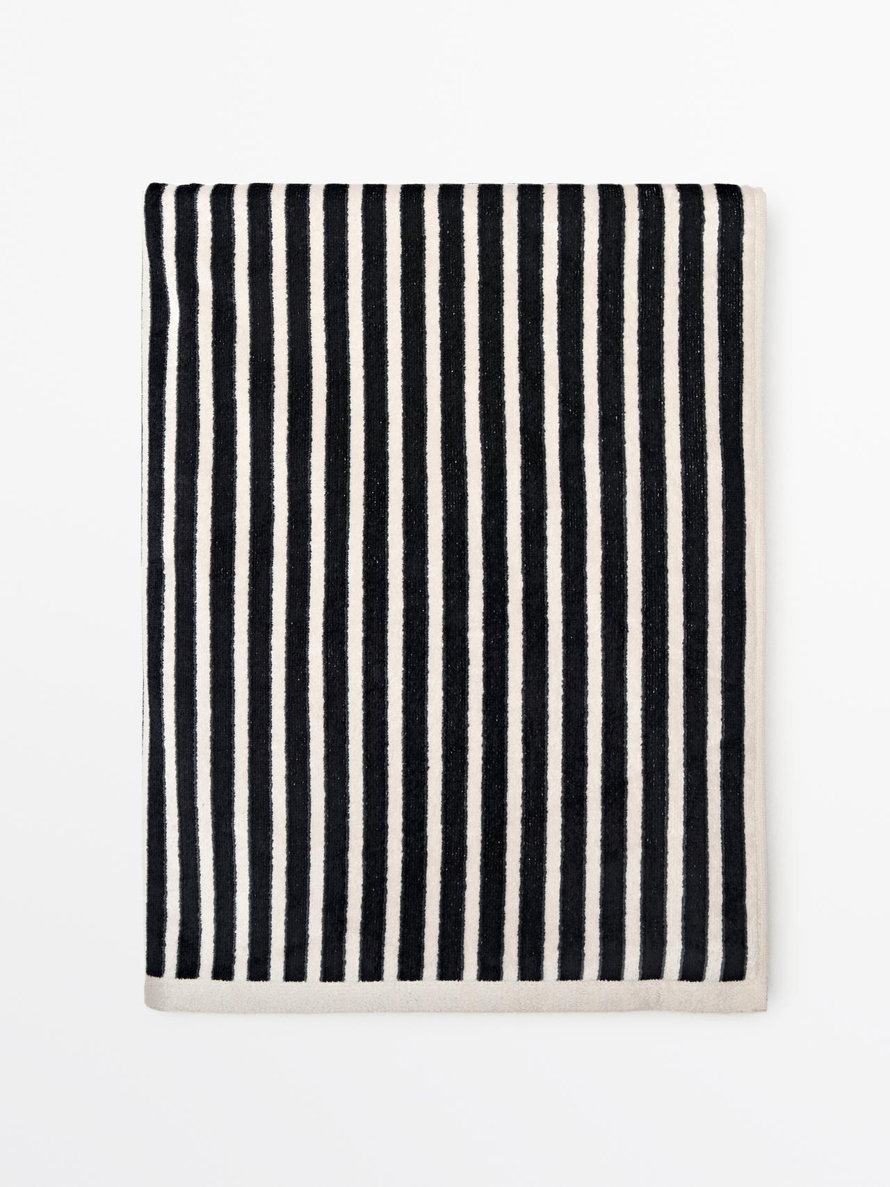Striped cotton towel — NAVY BLUE